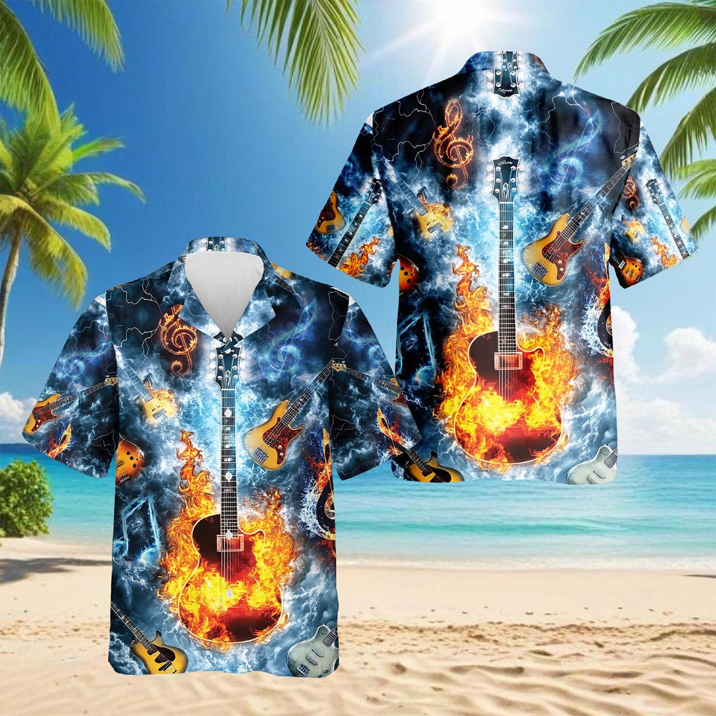 Netecom Music The Guitar Hawaiian Shirt for Men, Music Lover Gift, Button Down Summer Beach Short Sleeve, S-5XL