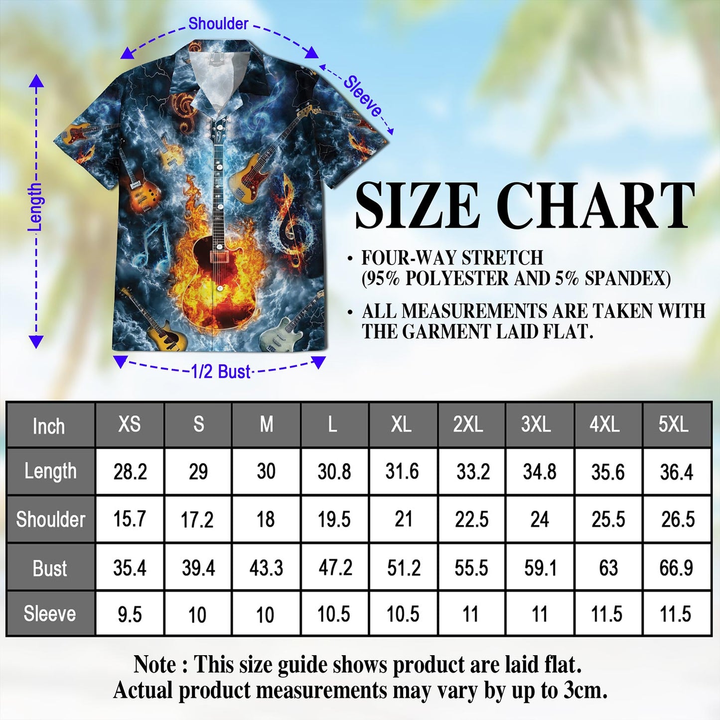 Netecom Music The Guitar Hawaiian Shirt for Men, Music Lover Gift, Button Down Summer Beach Short Sleeve, S-5XL