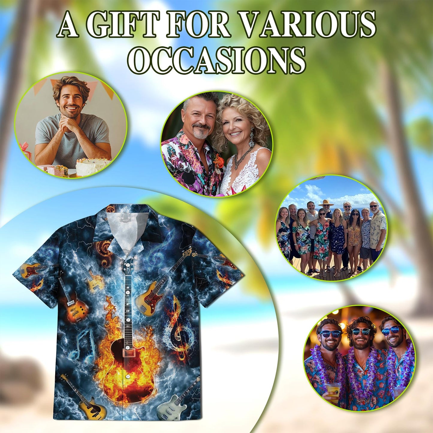 Netecom Music The Guitar Hawaiian Shirt for Men, Music Lover Gift, Button Down Summer Beach Short Sleeve, S-5XL