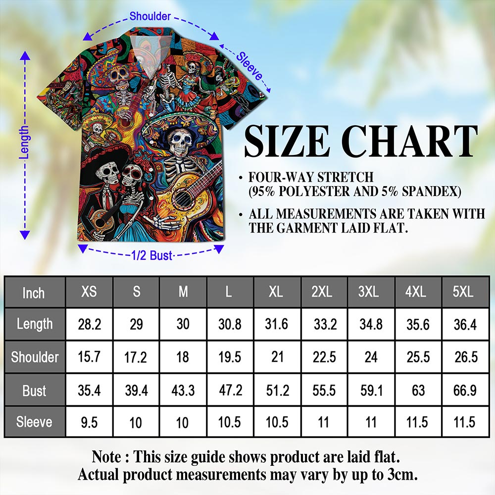 Netecom Musician Skull Hawaiian Shirt for Men, Music Lover Gifts, Playing Guitar Button Down Summer Aloha Beach Shirts, S-5XL