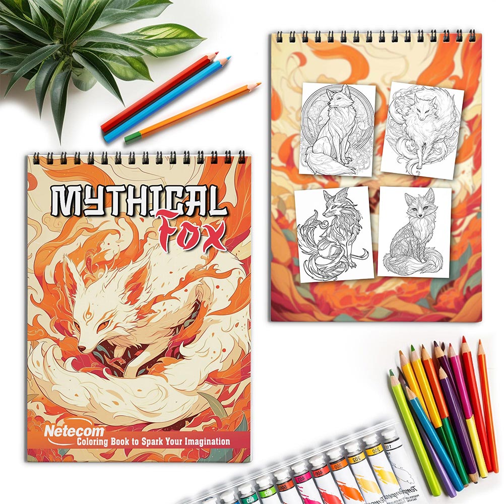 Netecom Mythical Fox Spiral Coloring Book for Adults