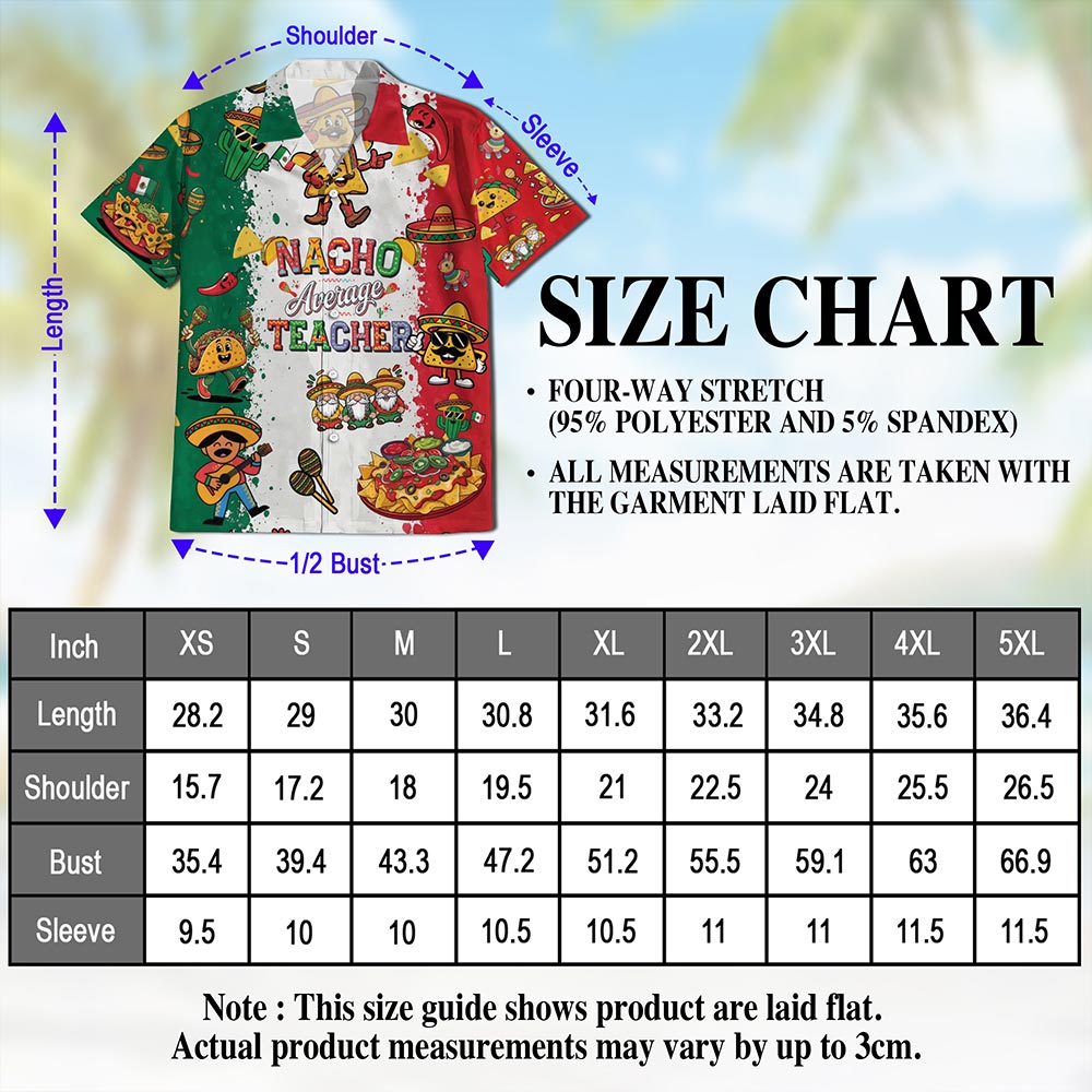 Netecom Nacho Average Teacher Hawaiian Shirt for Men, Button Down Summer Beach Short Sleeve, S-5XL
