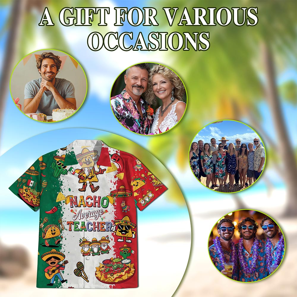 Netecom Nacho Average Teacher Hawaiian Shirt for Men, Button Down Summer Beach Short Sleeve, S-5XL