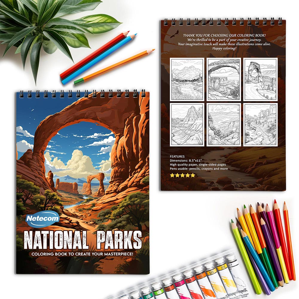 Netecom National Parks Spiral Coloring Book for Adults
