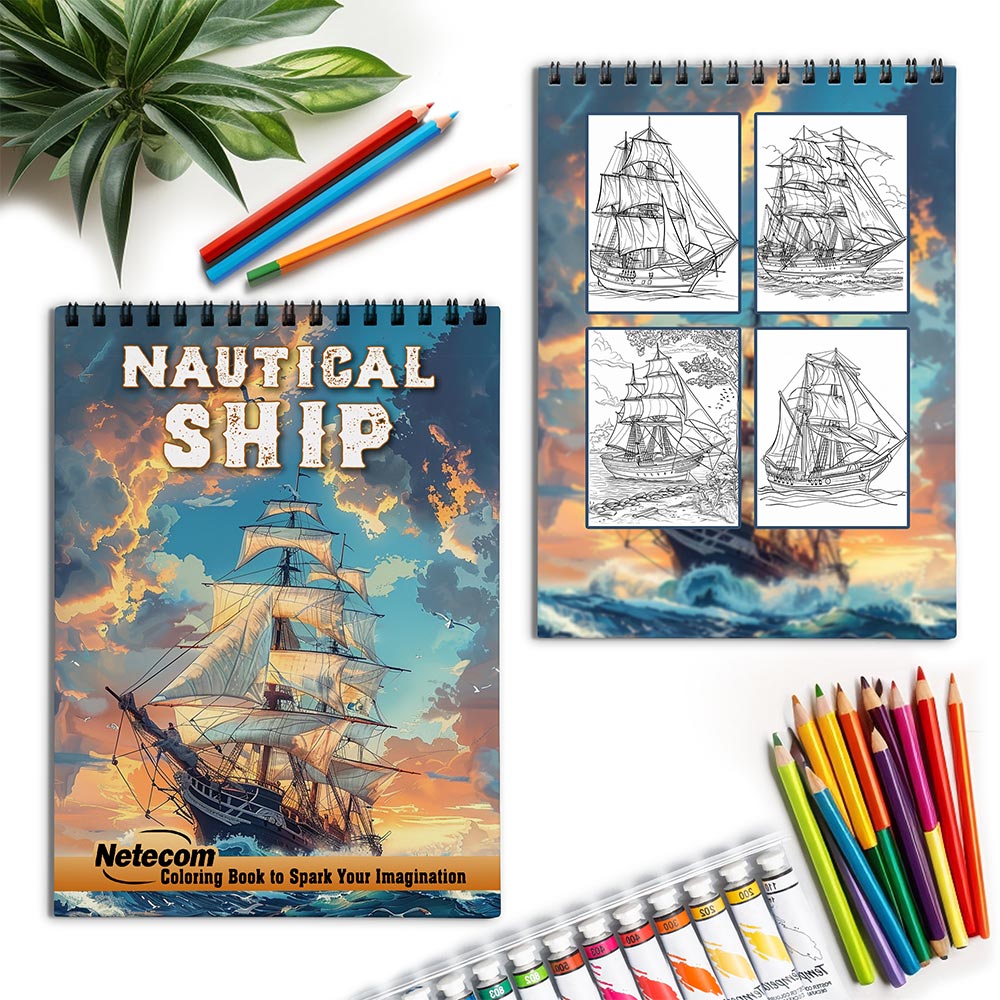 Netecom Nautical Ship Coloring Book Spiral Bound for Adults