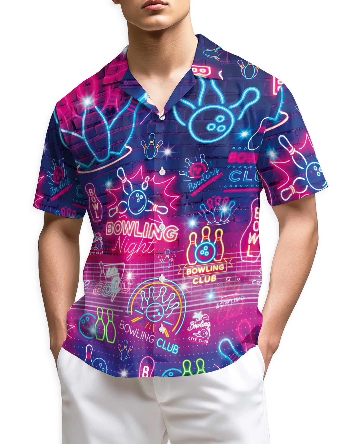 Netecom Neon Bowling Club Hawaiian Shirt for Men