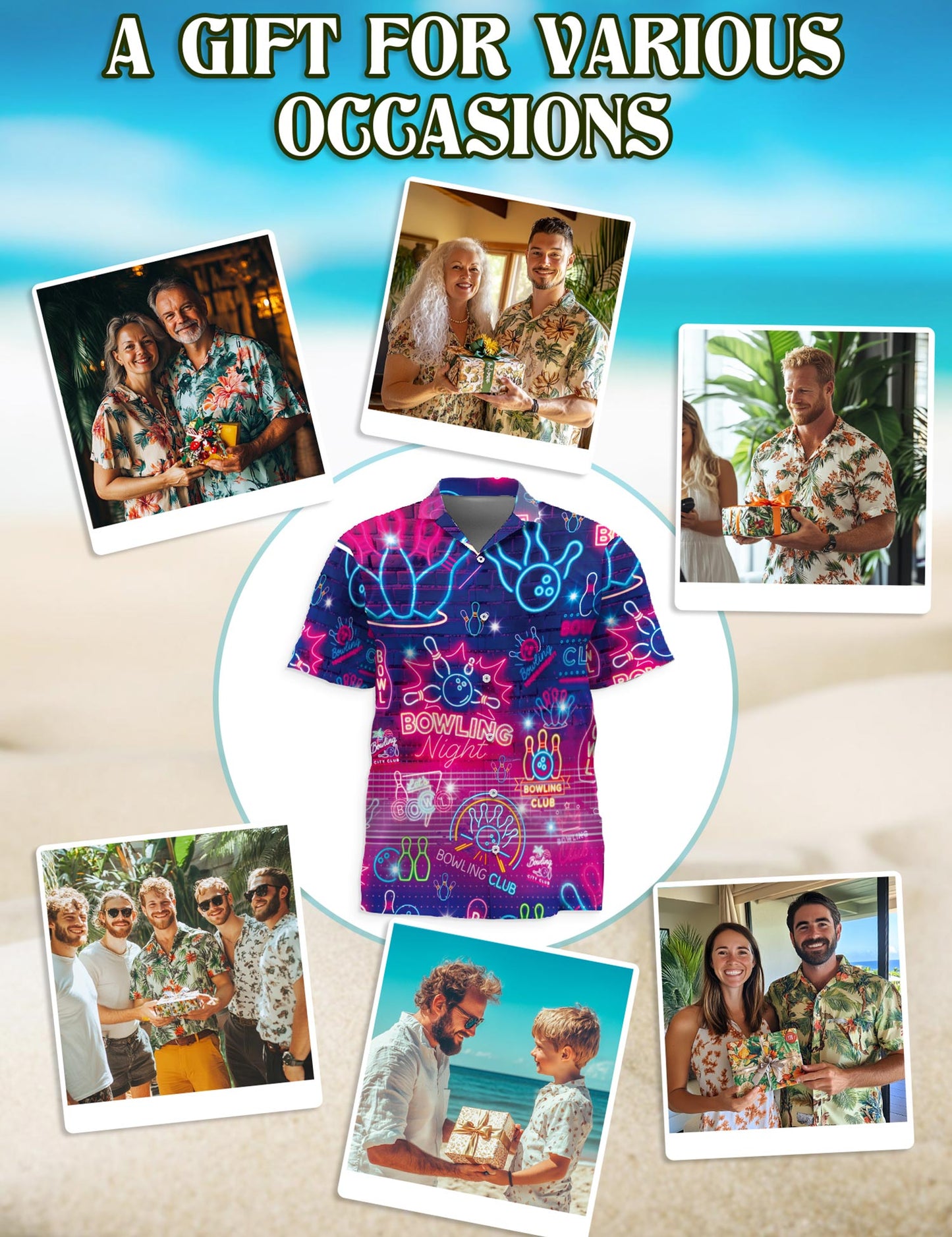 Netecom Neon Bowling Club Hawaiian Shirt for Men, Bowler Lover Gift, Sport Button Down Summer Beach Short Sleeve Shirts, S-5XL