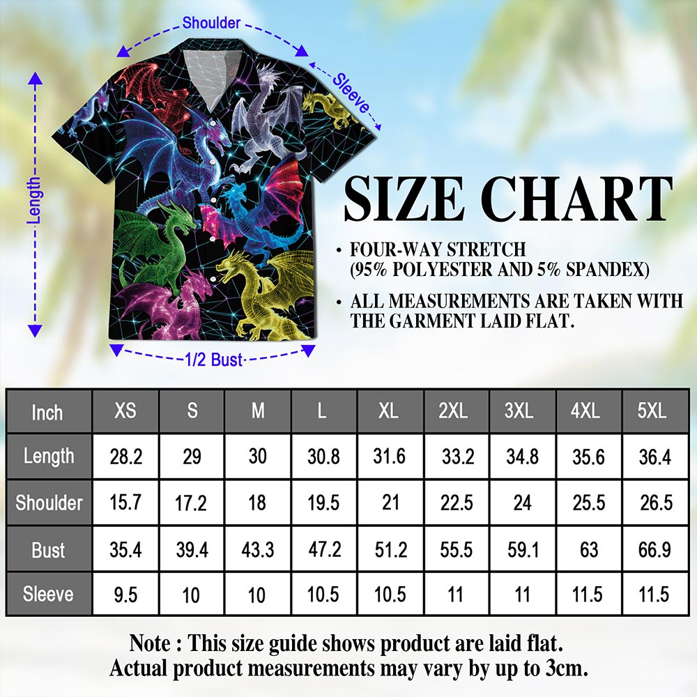Netecom Neon Dragon Hawaiian Shirt for Men, Button Down Summer Beach Short Sleeve, S-5XL