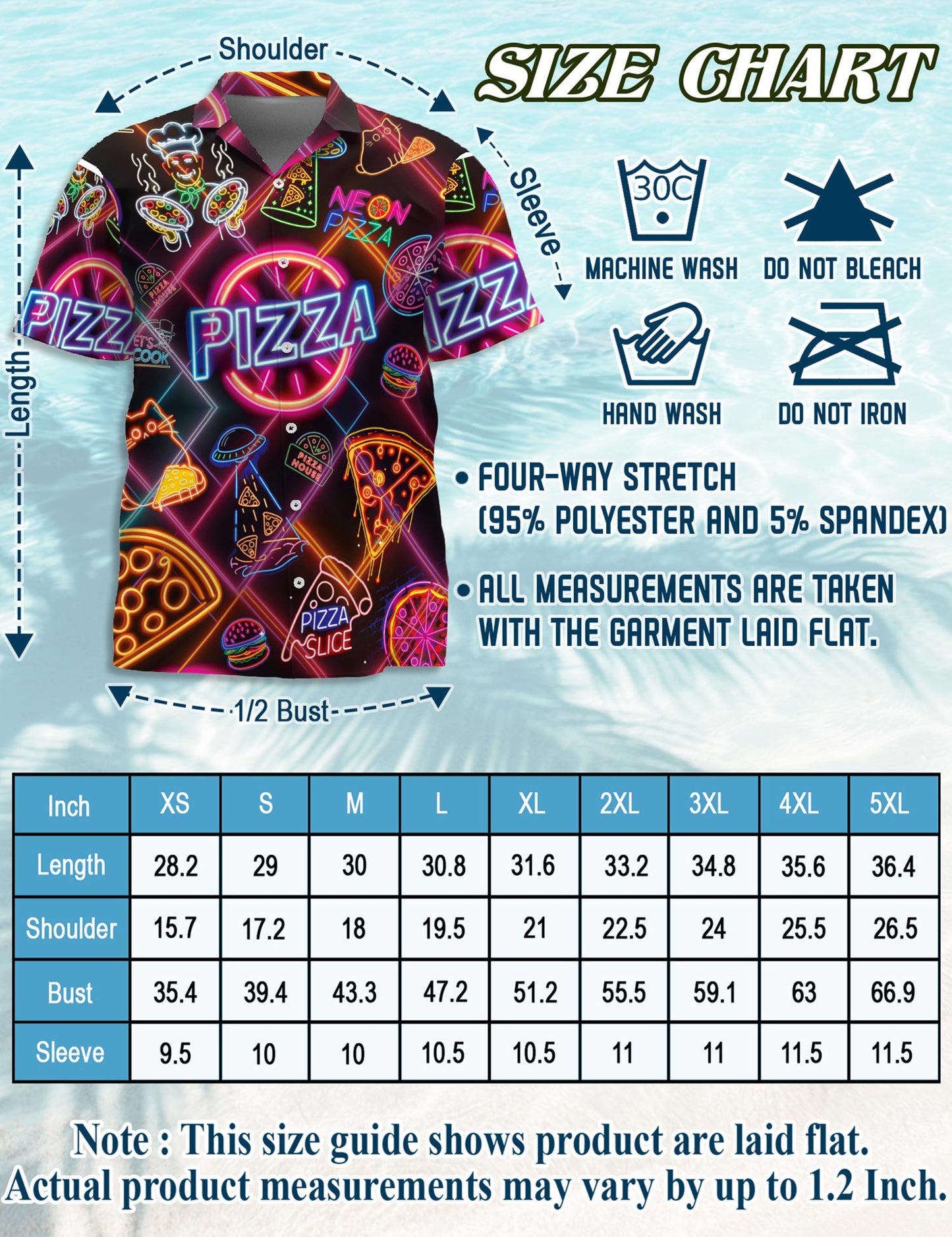 Netecom Neon Pizza Hawaiian Shirt for Men, Retro Foodie Style, Button Down Summer Beach Short Sleeve, S-5XL