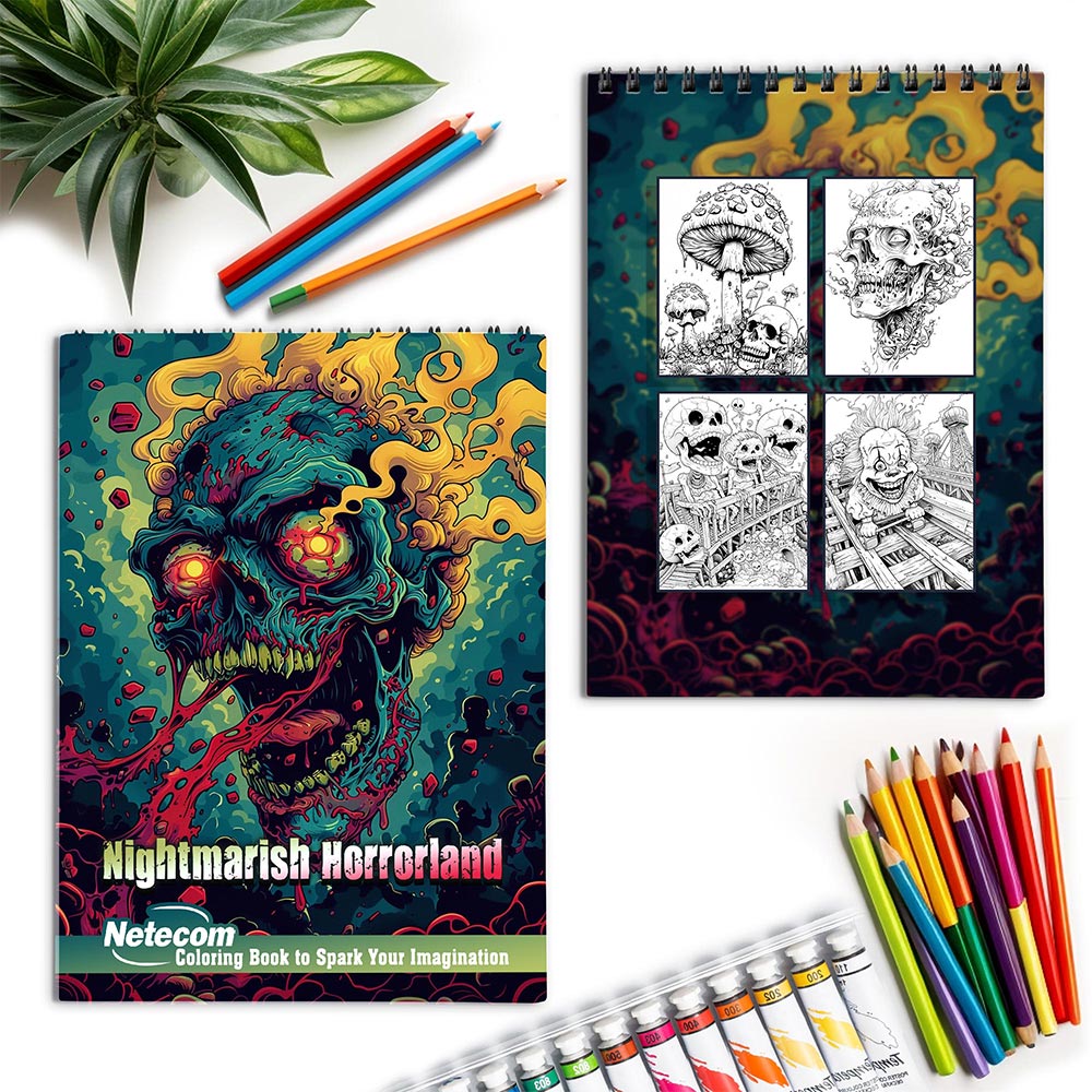 Netecom Nightmarish Horrorland Spiral Coloring Book for Adults