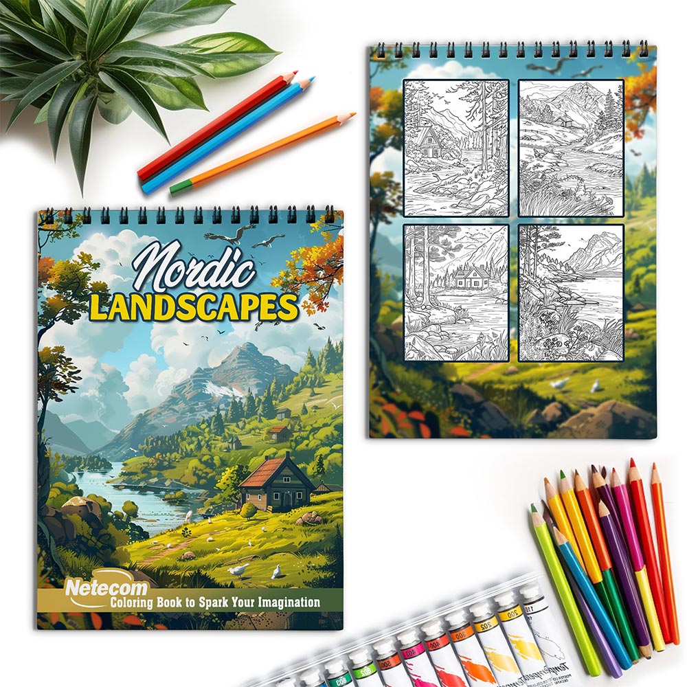 Netecom Nordic Landscape Spiral Coloring Book for Adults