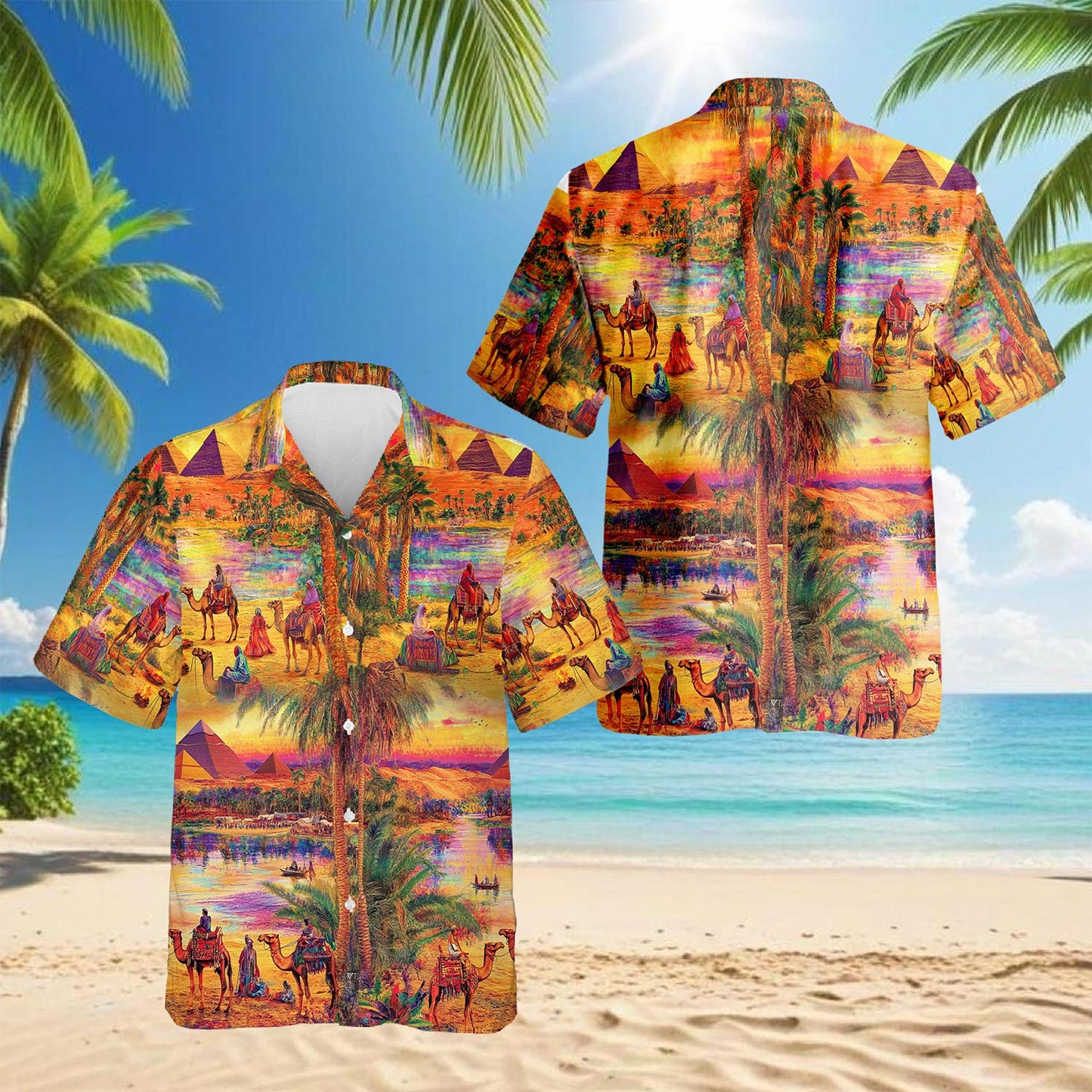 Netecom Oasis Relaxing Day In Peaceful Hawaiian Shirt for Men, Tropical Style, Button Down Summer Beach Short Sleeve, S-5XL