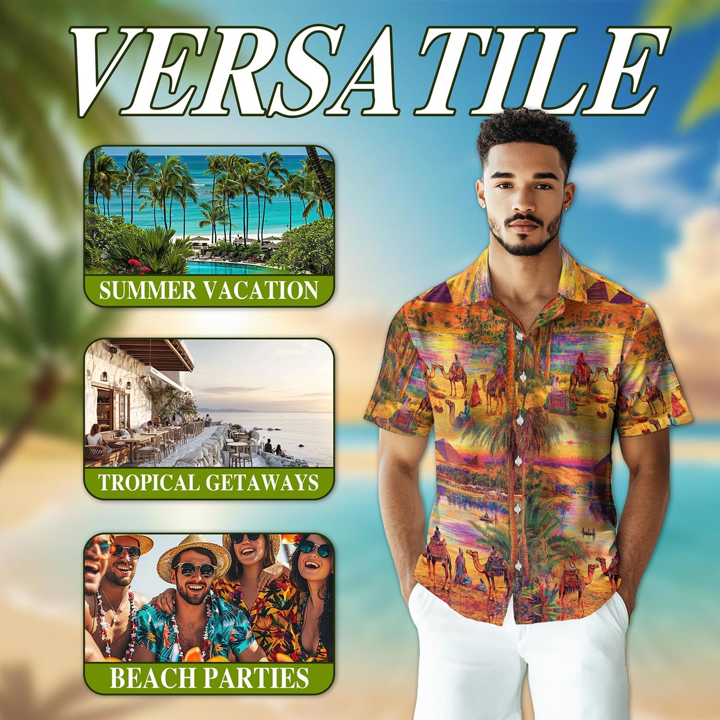 Netecom Oasis Relaxing Day In Peaceful Hawaiian Shirt for Men, Tropical Style, Button Down Summer Beach Short Sleeve, S-5XL