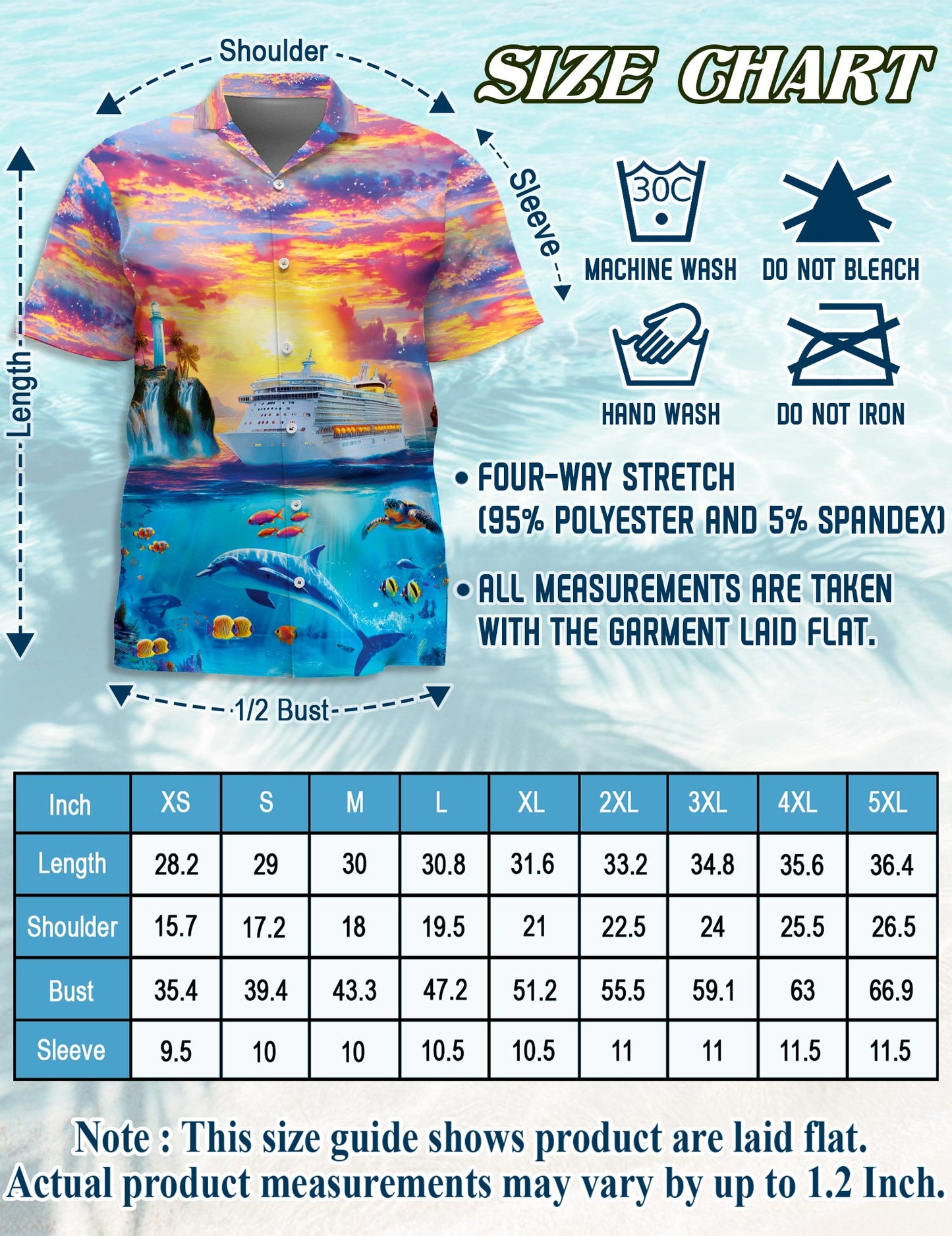 Netecom Ocean Cruise Adventure Hawaiian Shirt for Men, Sunset Sea Life Style, Button Down Summer Beach Short Sleeve, S-5XL
