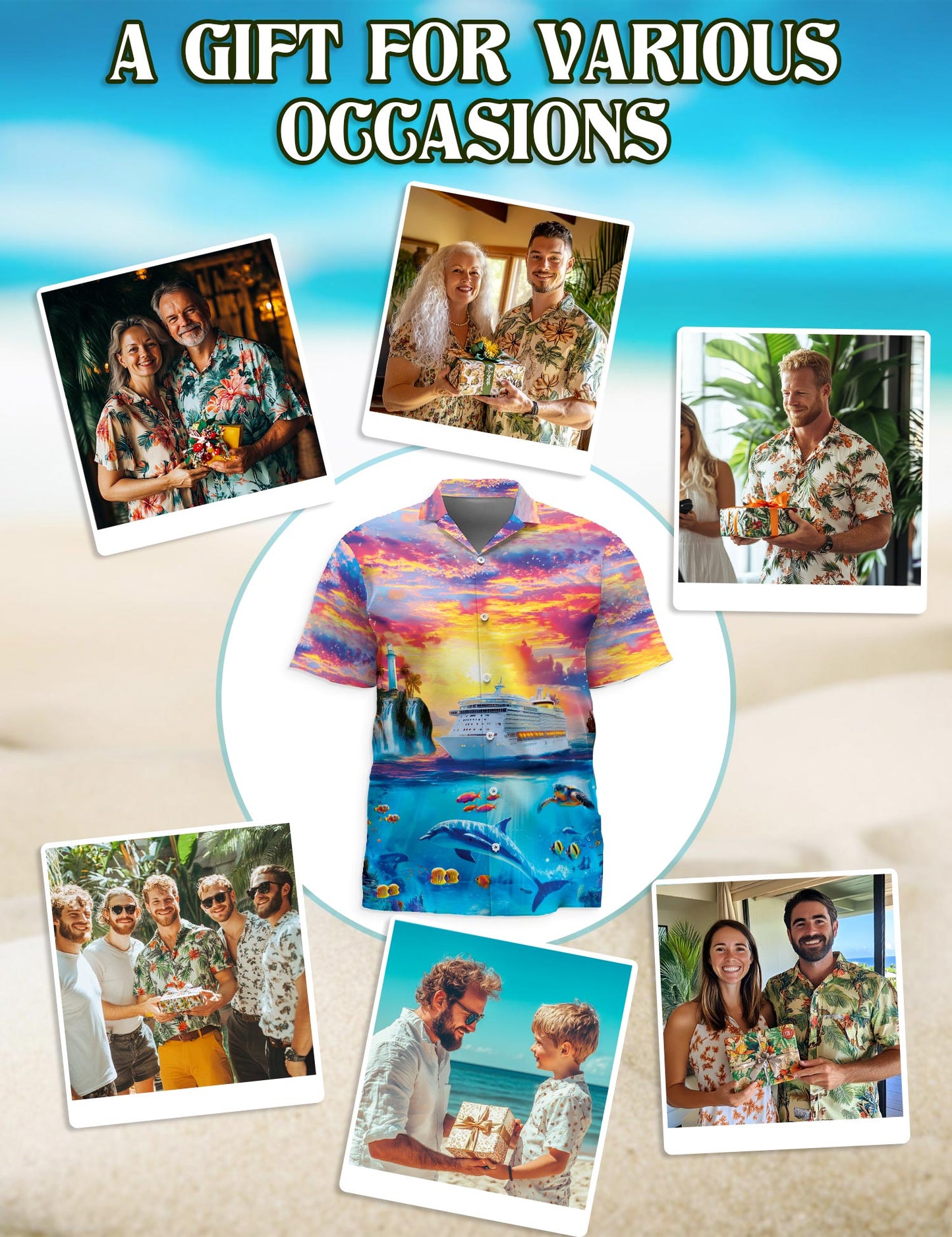 Netecom Ocean Cruise Adventure Hawaiian Shirt for Men, Sunset Sea Life Style, Button Down Summer Beach Short Sleeve, S-5XL