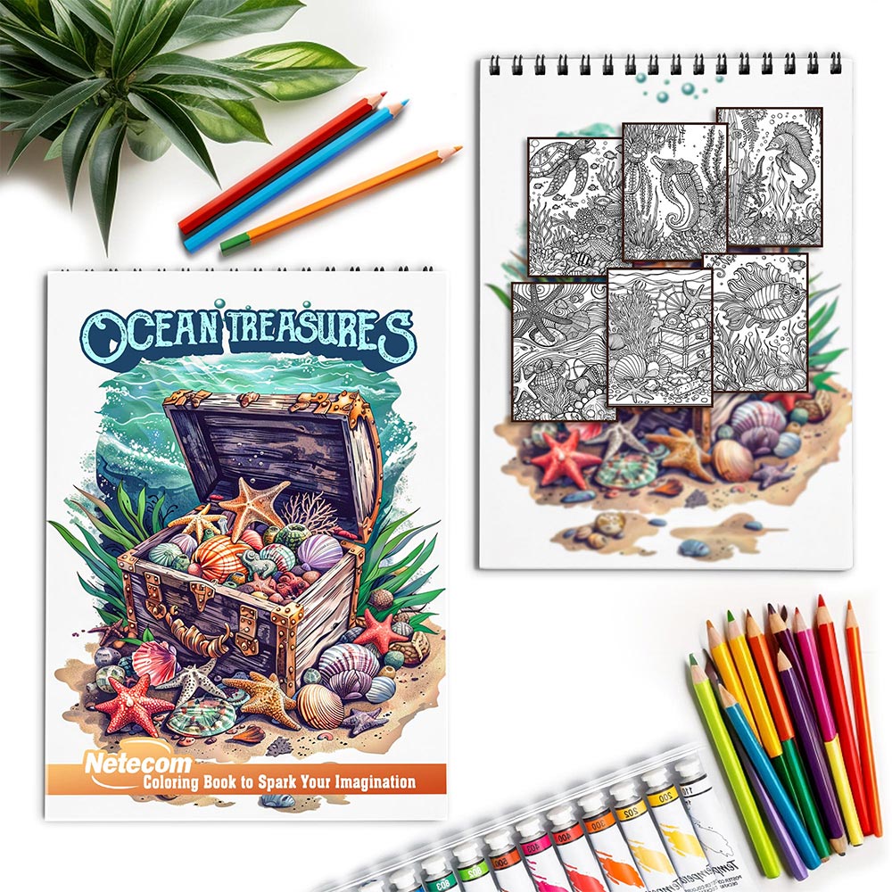 Netecom Ocean Treasures Spiral Coloring Book for Adults