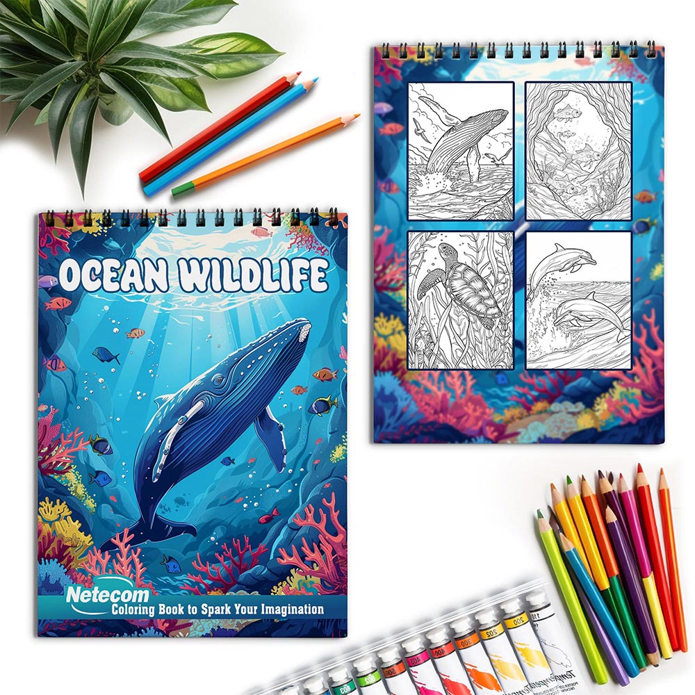 Netecom Ocean Wildlife Spiral Coloring Book for Adults