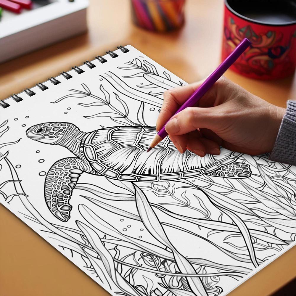 Netecom Ocean Wildlife Coloring Book Spiral Bound for Adults