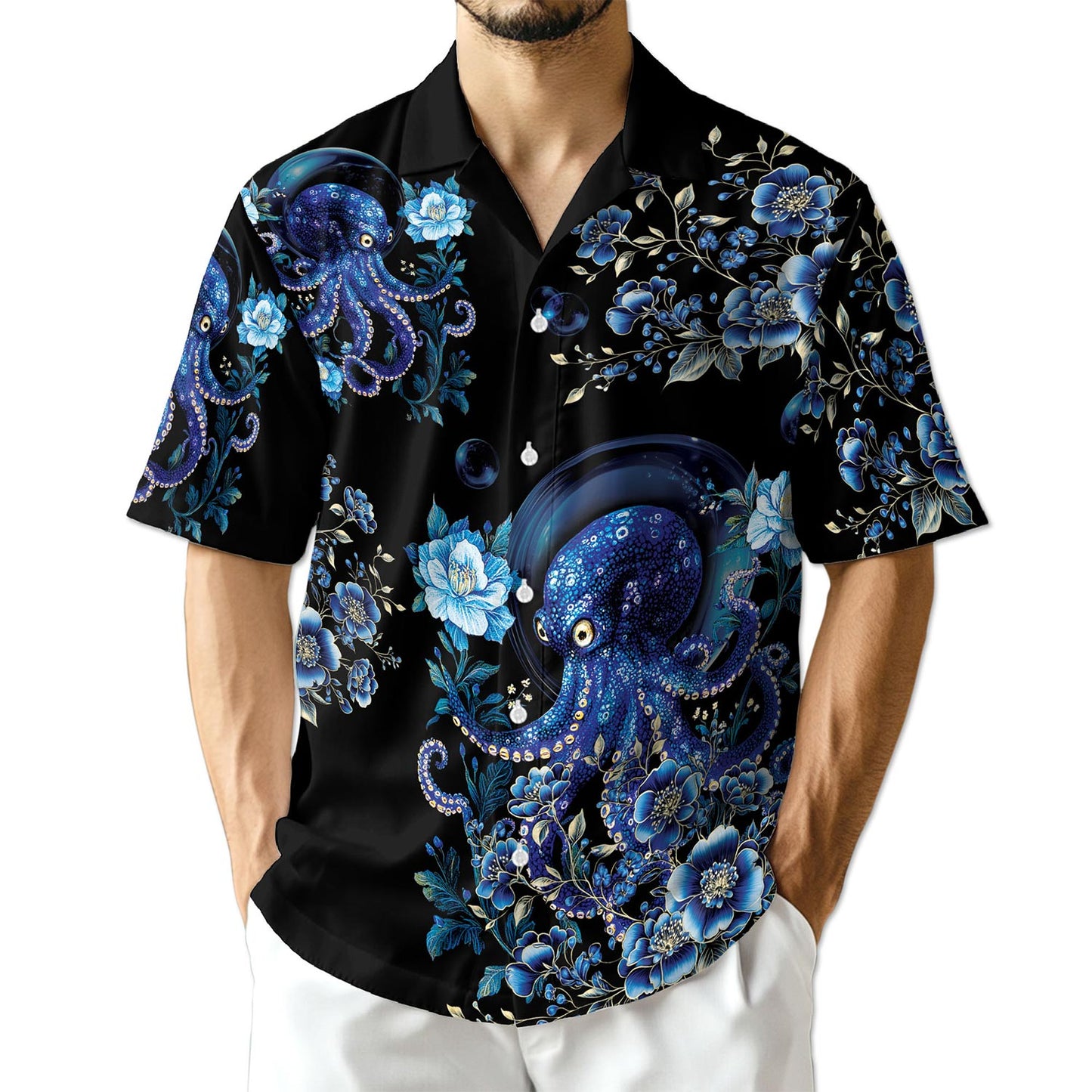 Netecom Octopus Flower Hawaiian Shirt for Men
