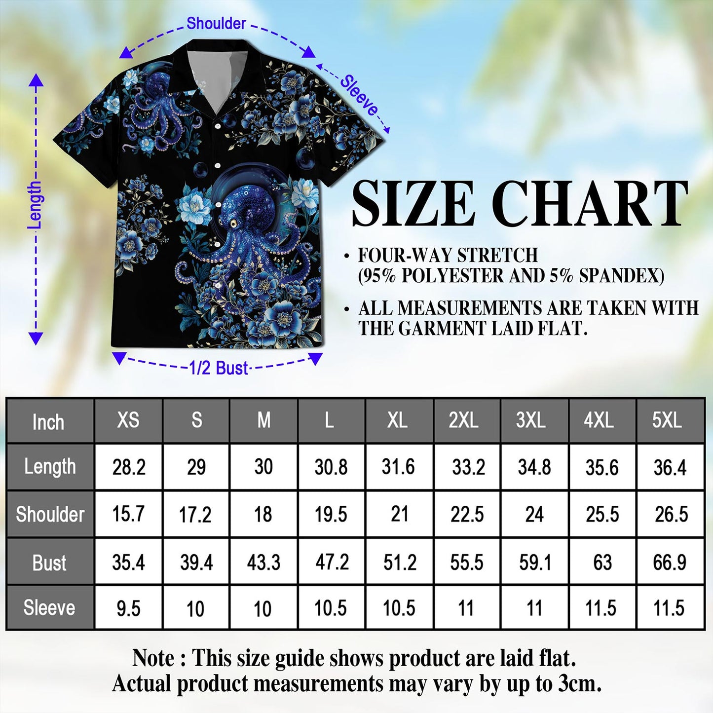 Netecom Octopus Flower Hawaiian Shirt for Men, Button Down Summer Beach Short Sleeve, Sizes S-5XL