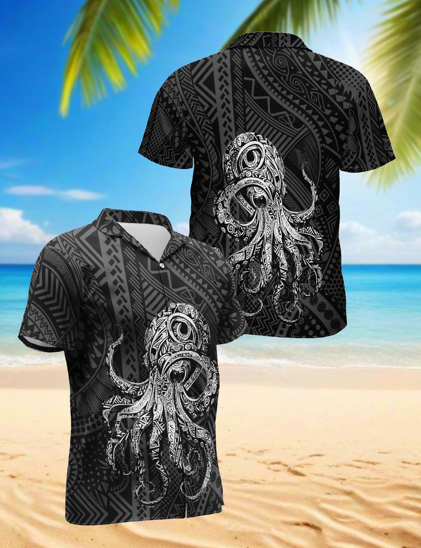 Netecom Octopus Hawaiian Shirt for Men, Oceanic Style, Button Down Summer Beach Short Sleeve, S-5XL