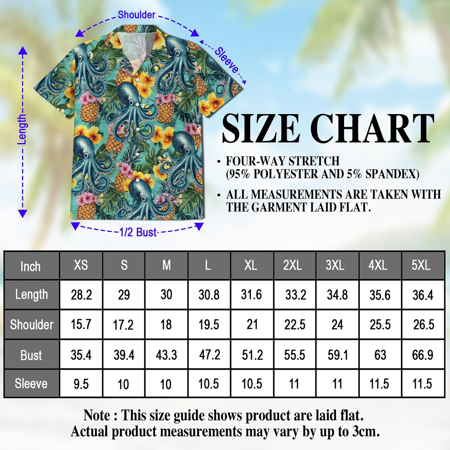 Netecom Octopus Summer Hawaiian Shirt for Men, Button Down Summer Beach Short Sleeve, Tropical Style, Sizes S-5XL