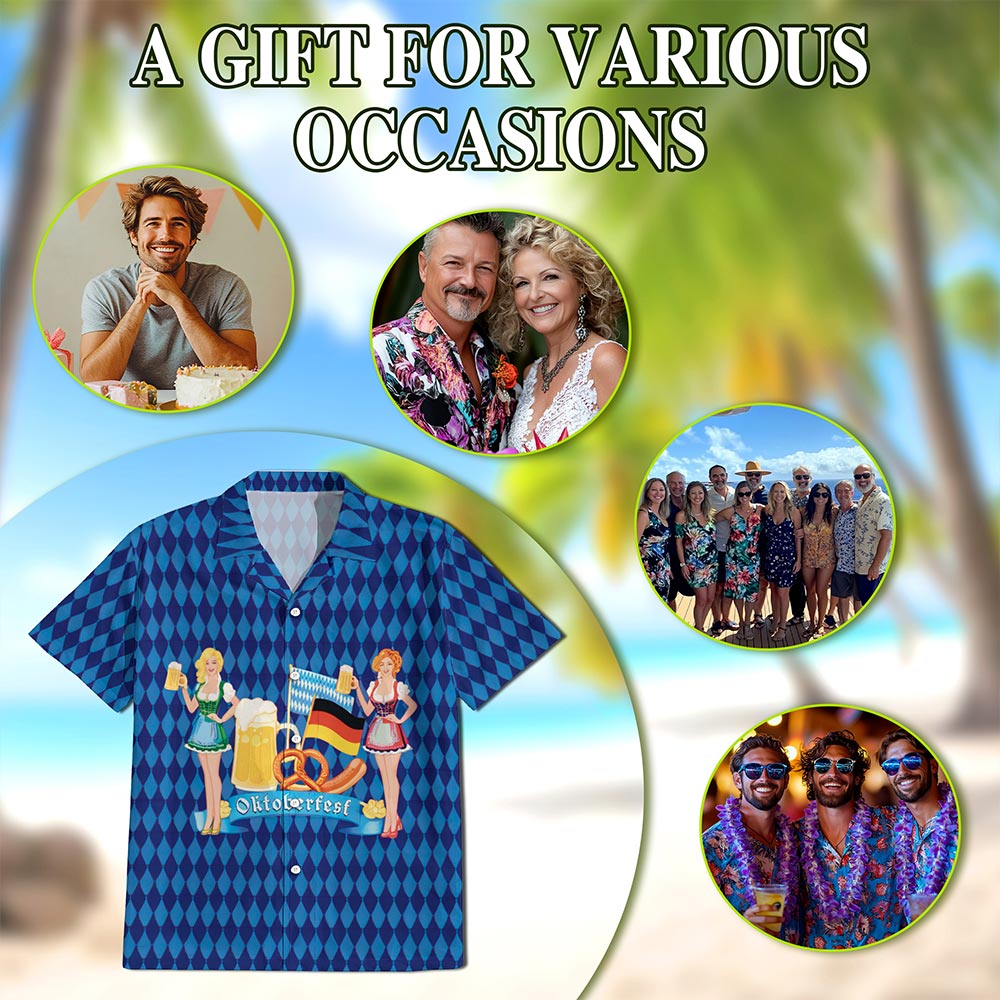 Netecom Oktoberfest Celebration Beer Hawaiian Shirt for Men, Button Down Summer Beach Short Sleeve, Beer Lover Party, S-5XL