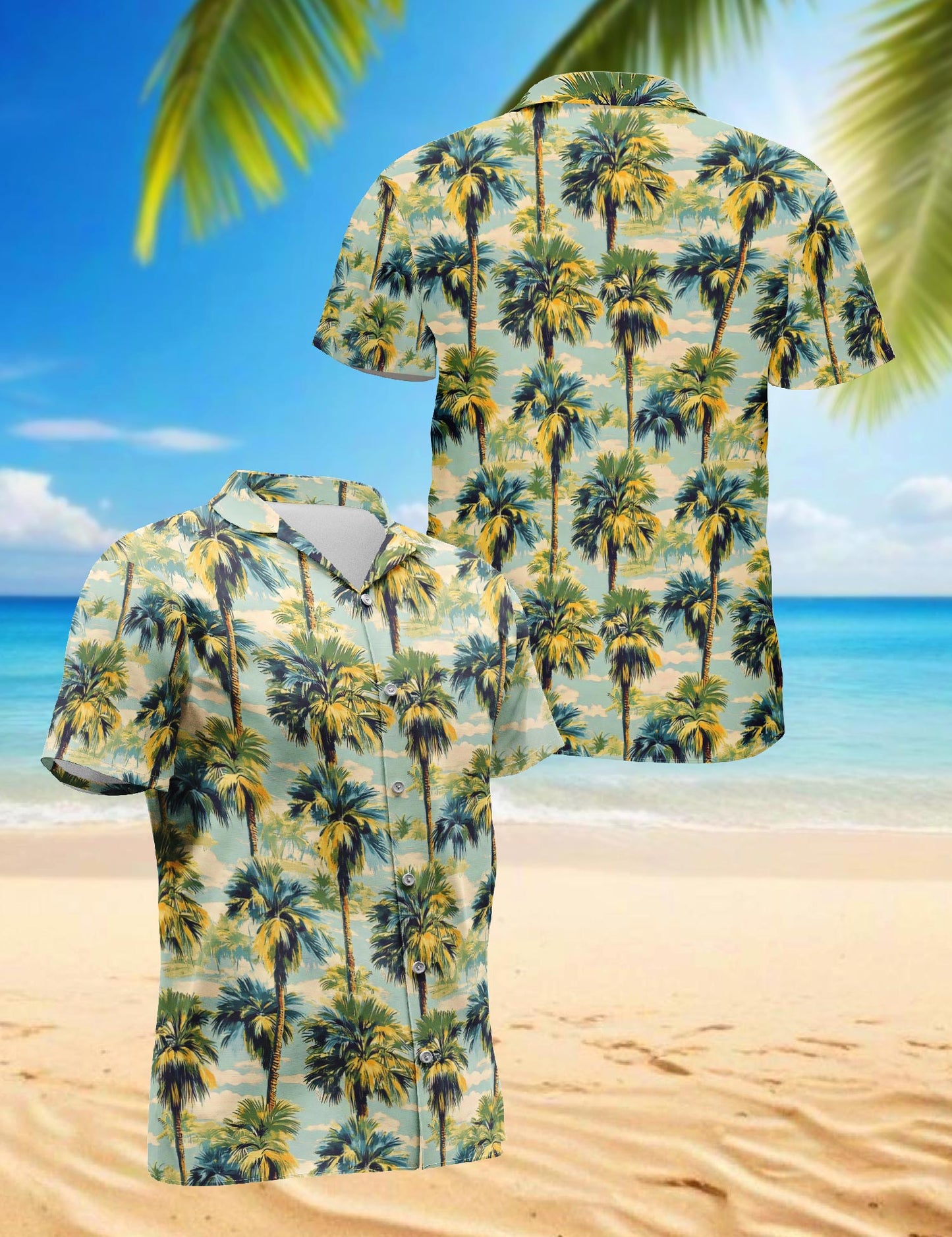 Netecom Palm Tree Hawaiian Shirt for Men, Button Down Summer Beach Short Sleeve, Retro Style, Sizes S-5XL