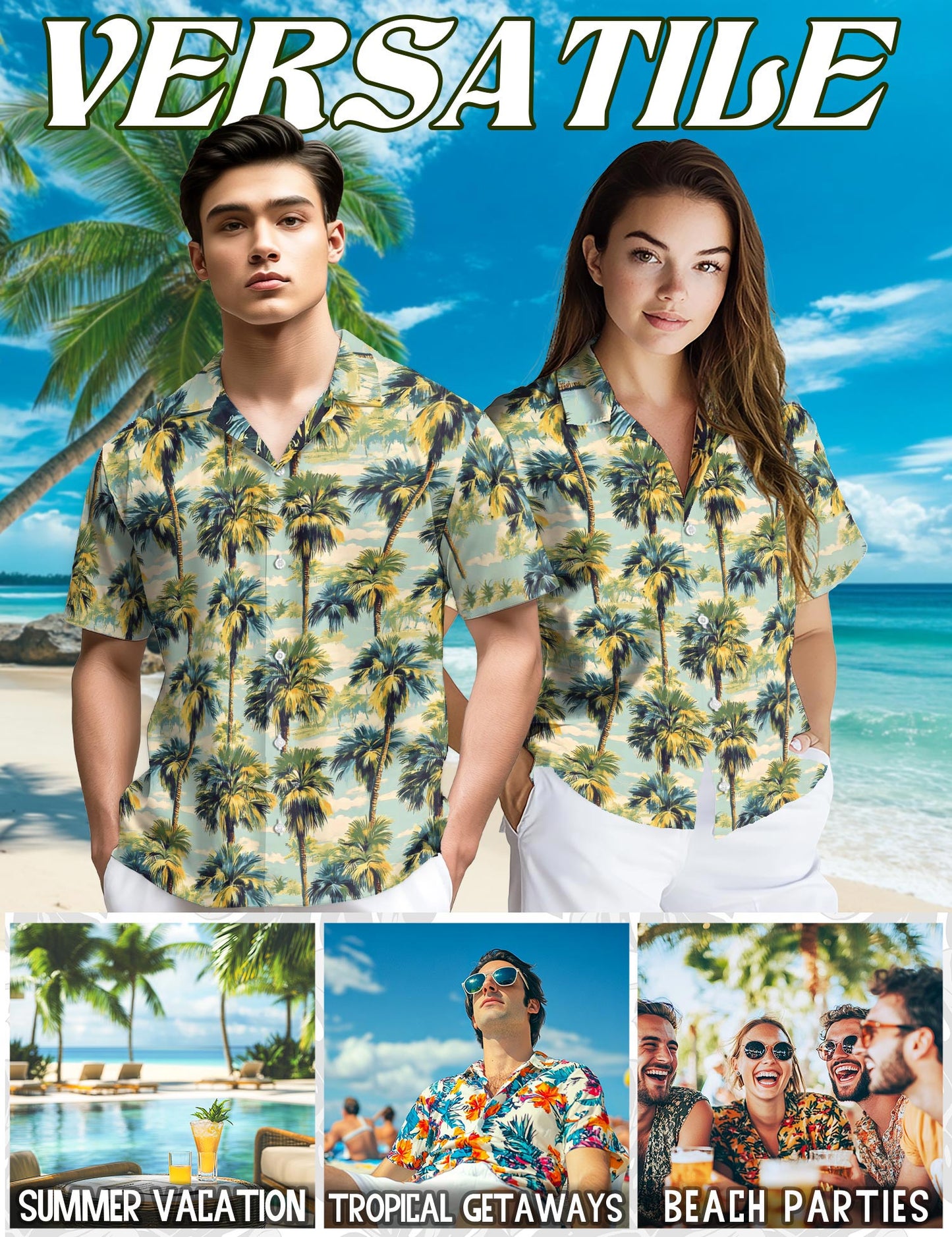 Netecom Palm Tree Hawaiian Shirt for Men, Button Down Summer Beach Short Sleeve, Retro Style, Sizes S-5XL