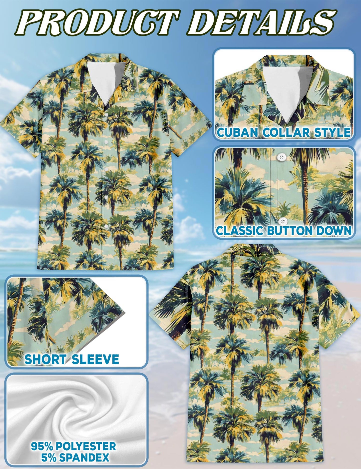 Netecom Palm Tree Hawaiian Shirt for Men, Button Down Summer Beach Short Sleeve, Retro Style, Sizes S-5XL