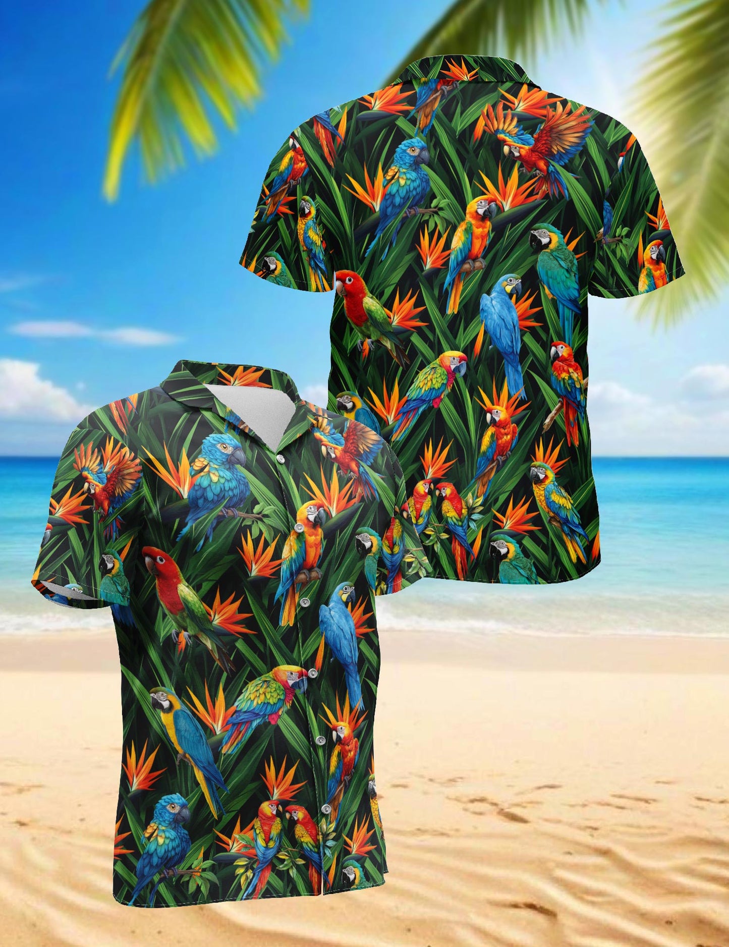 Netecom Parrot Amazing Hawaiian Shirt for Men, Tropical Style, Button Down Summer Beach Short Sleeve, S-5XL