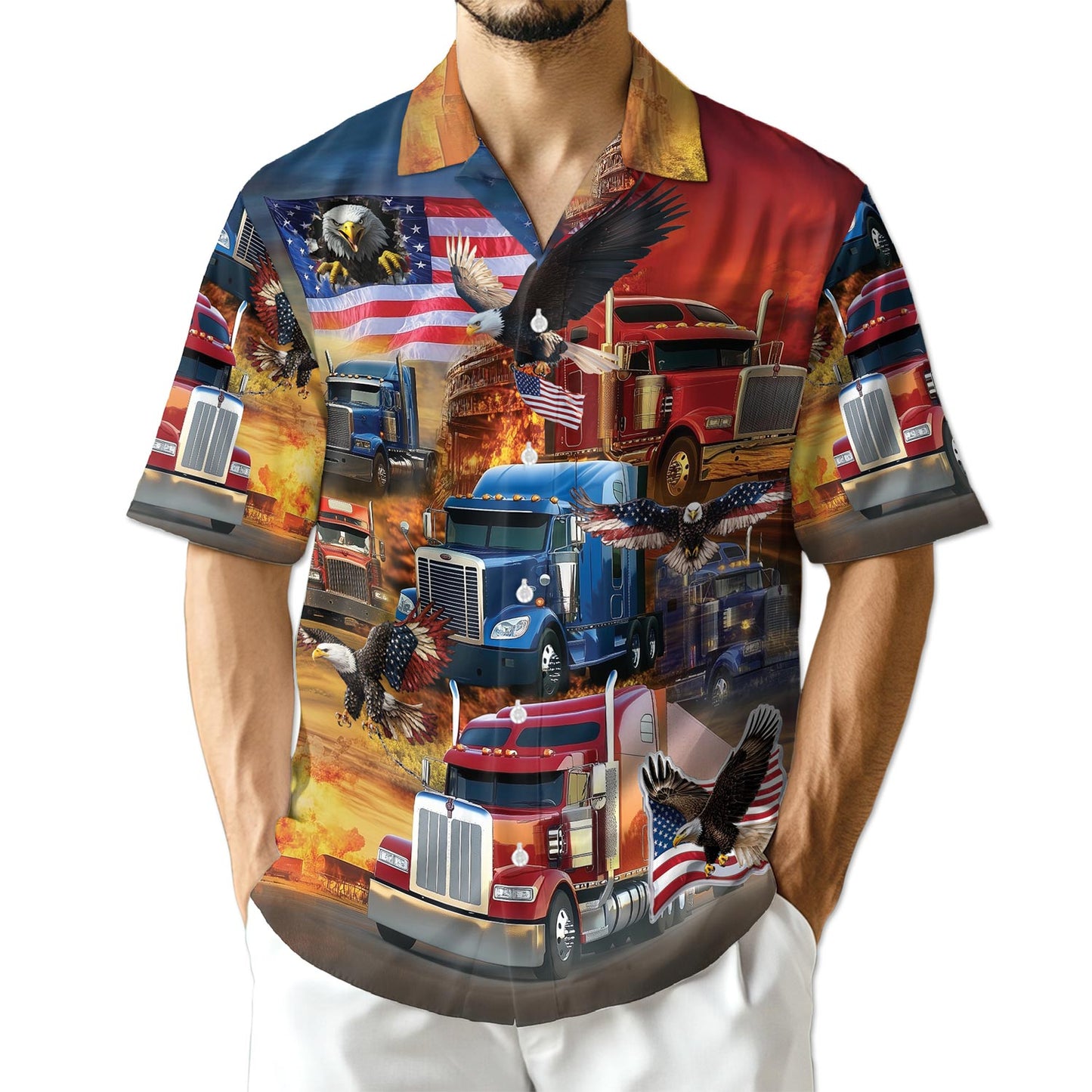 Netecom Patriotic Truck Driver Hawaiian Shirt for Men