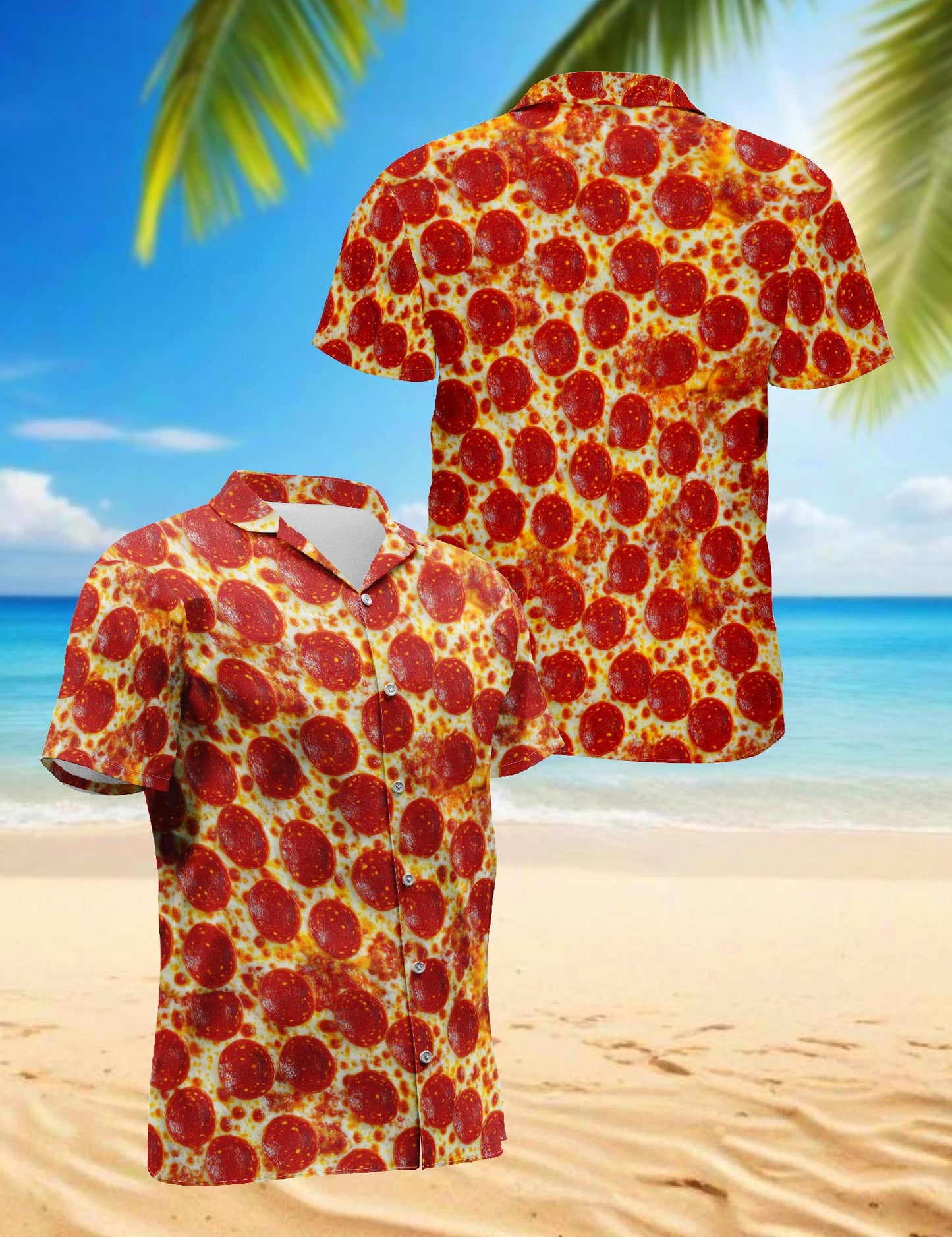 Netecom Pepperoni Pizza Hawaiian Shirt for Men, Food Lover Gifts, Tropical Summer Beach Button Down Short Sleeve Shirts, S-5XL