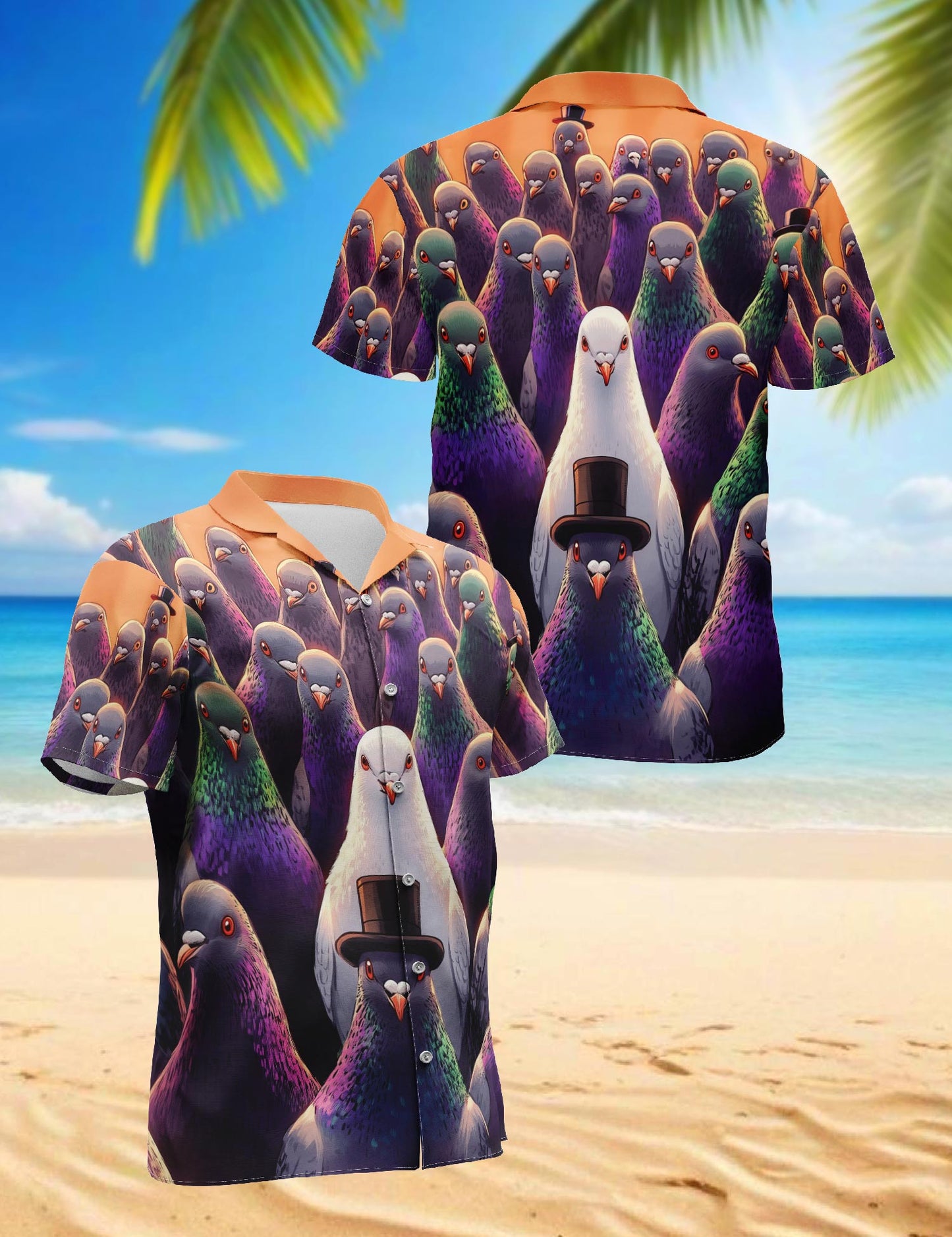 Netecom Pigeon Hunting Hawaiian Shirt for Men, Funny Style, Button Down Summer Beach Short Sleeve, S-5XL