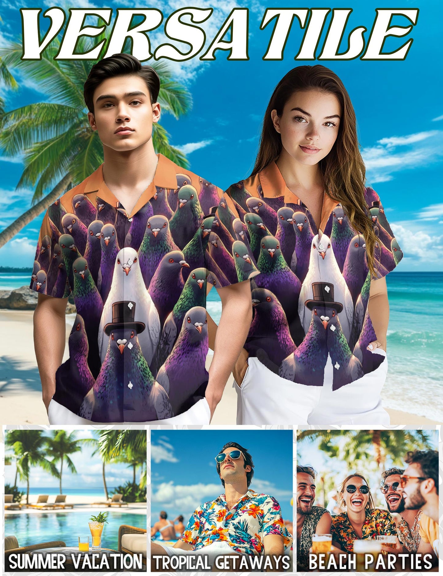 Netecom Pigeon Hunting Hawaiian Shirt for Men, Funny Style, Button Down Summer Beach Short Sleeve, S-5XL