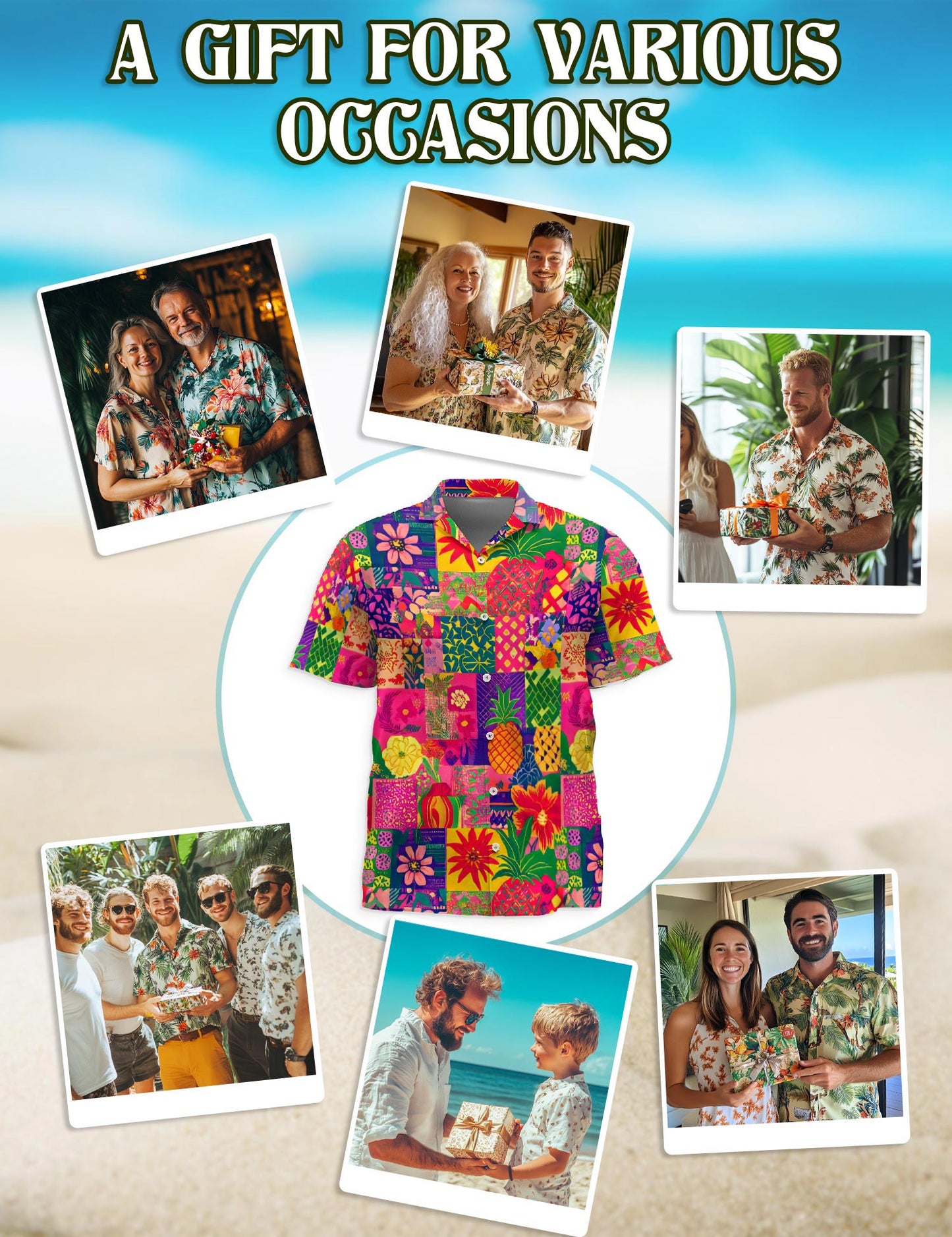 Netecom Pineapple Hawaiian Shirt for Men, Patchwork Aloha Style, Button Down Summer Beach Short Sleeve, S-5XL