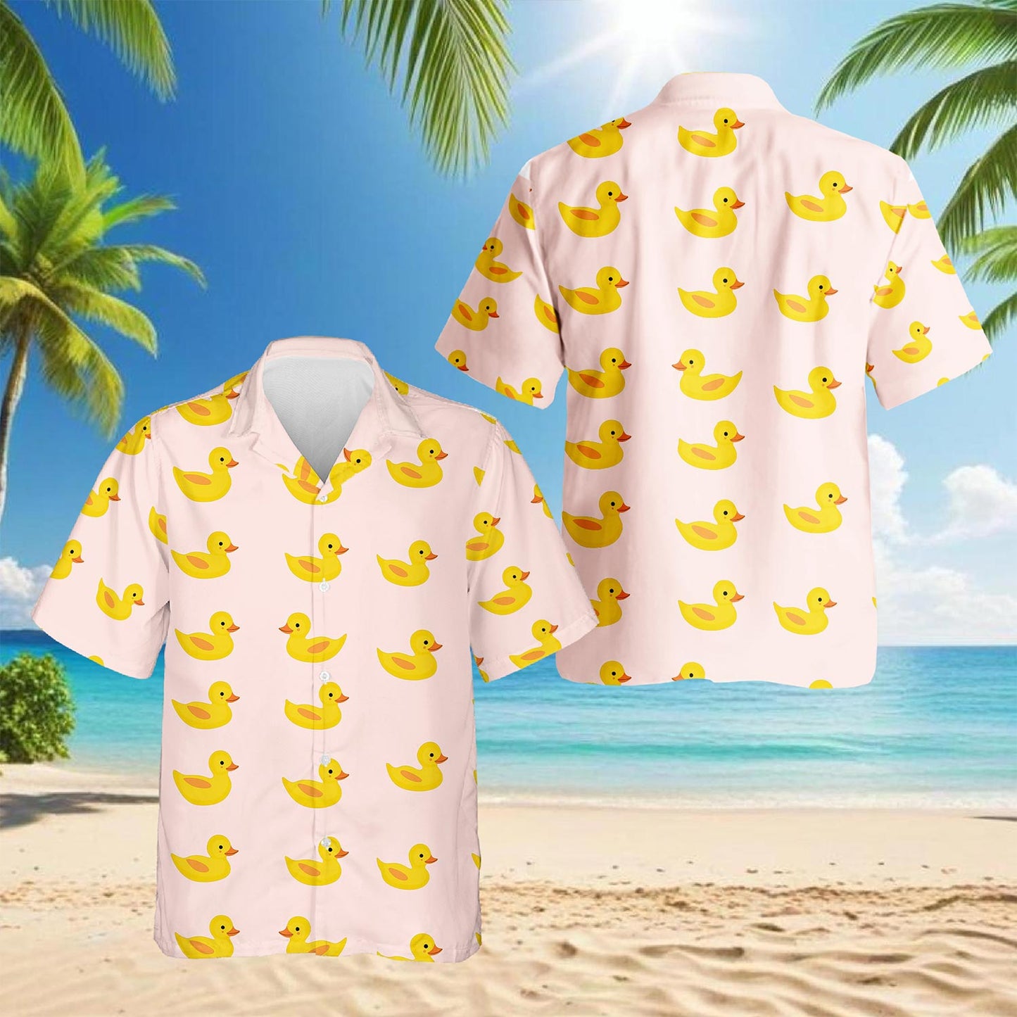 Netecom Pink Duck Hawaiian Shirt for Men, Vintage Style, Button Down Summer Beach Short Sleeve, S-5XL