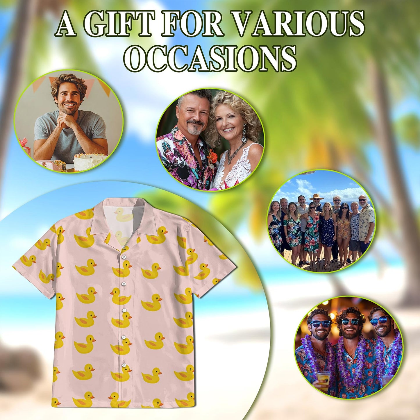 Netecom Pink Duck Hawaiian Shirt for Men, Vintage Style, Button Down Summer Beach Short Sleeve, S-5XL