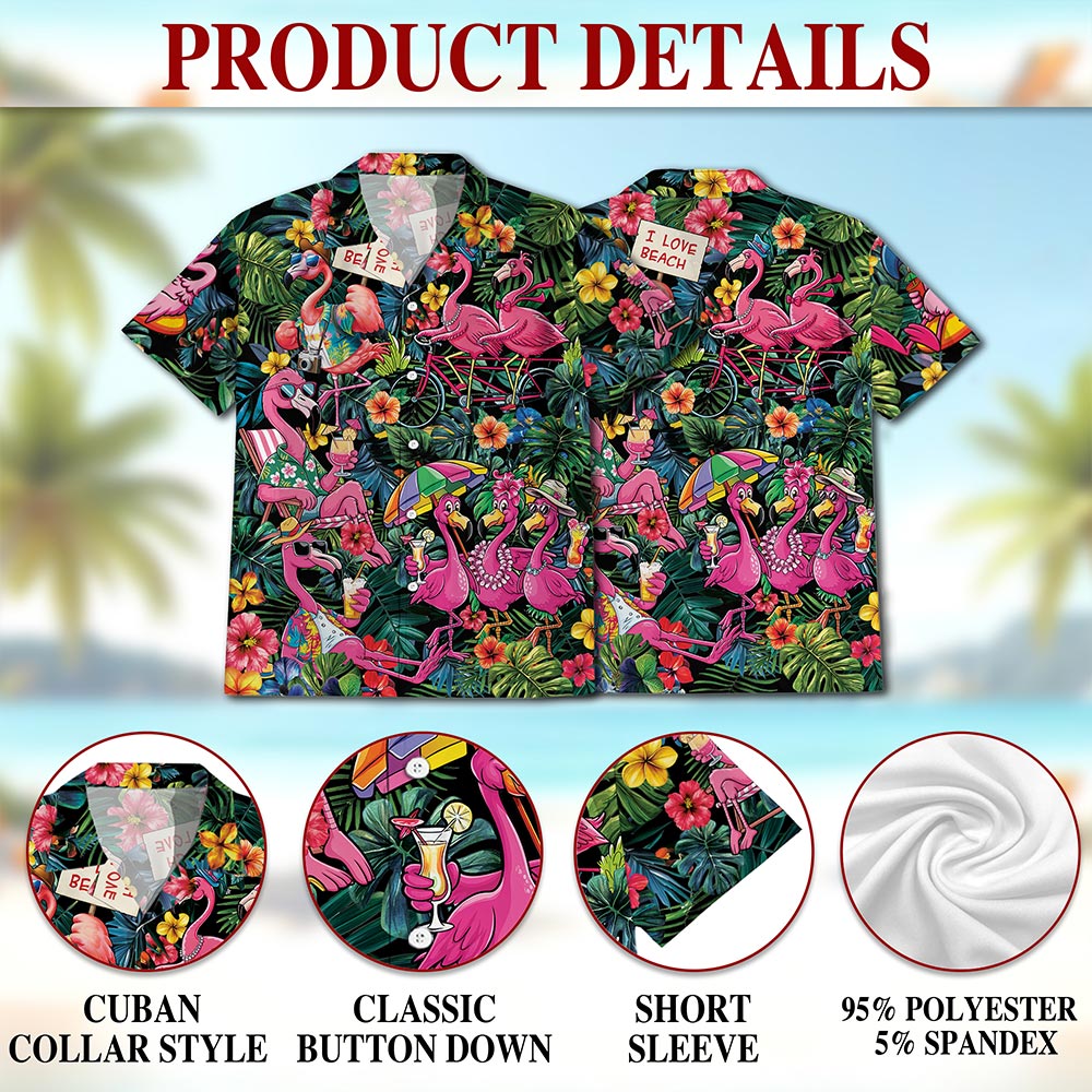 Netecom Pink Flamingo Hawaiian Shirt for Men Women, Flamingo Lover Gifts, Tropical Button Down Summer Beach Shirts, S-5XL