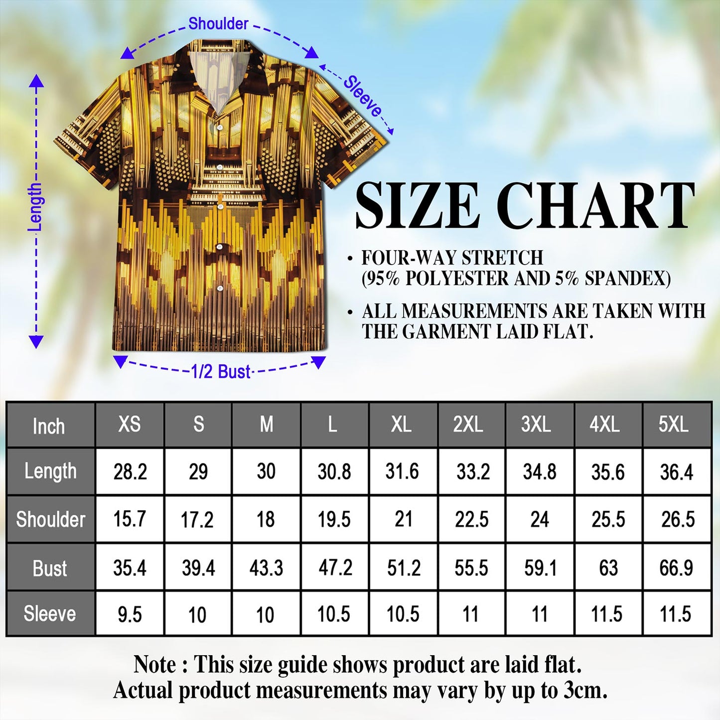 Netecom Pipe Organ Music In Church Hawaiian Shirt for Men, Button Down Summer Beach Short Sleeve, Sizes S-5XL