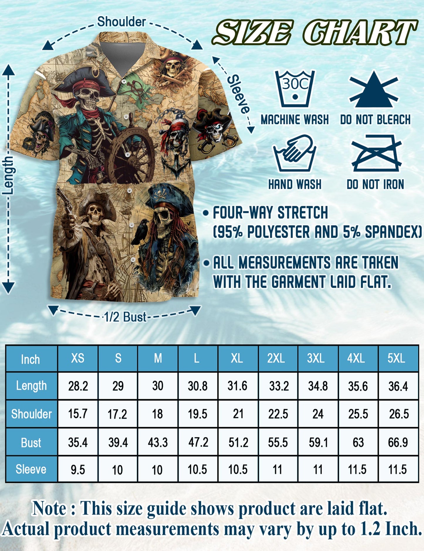 Netecom Pirate Captain Skull Hawaiian Shirt for Men Women, Vintage Button Down Summer Aloha Beach Short Sleeve Shirts, S-5XL