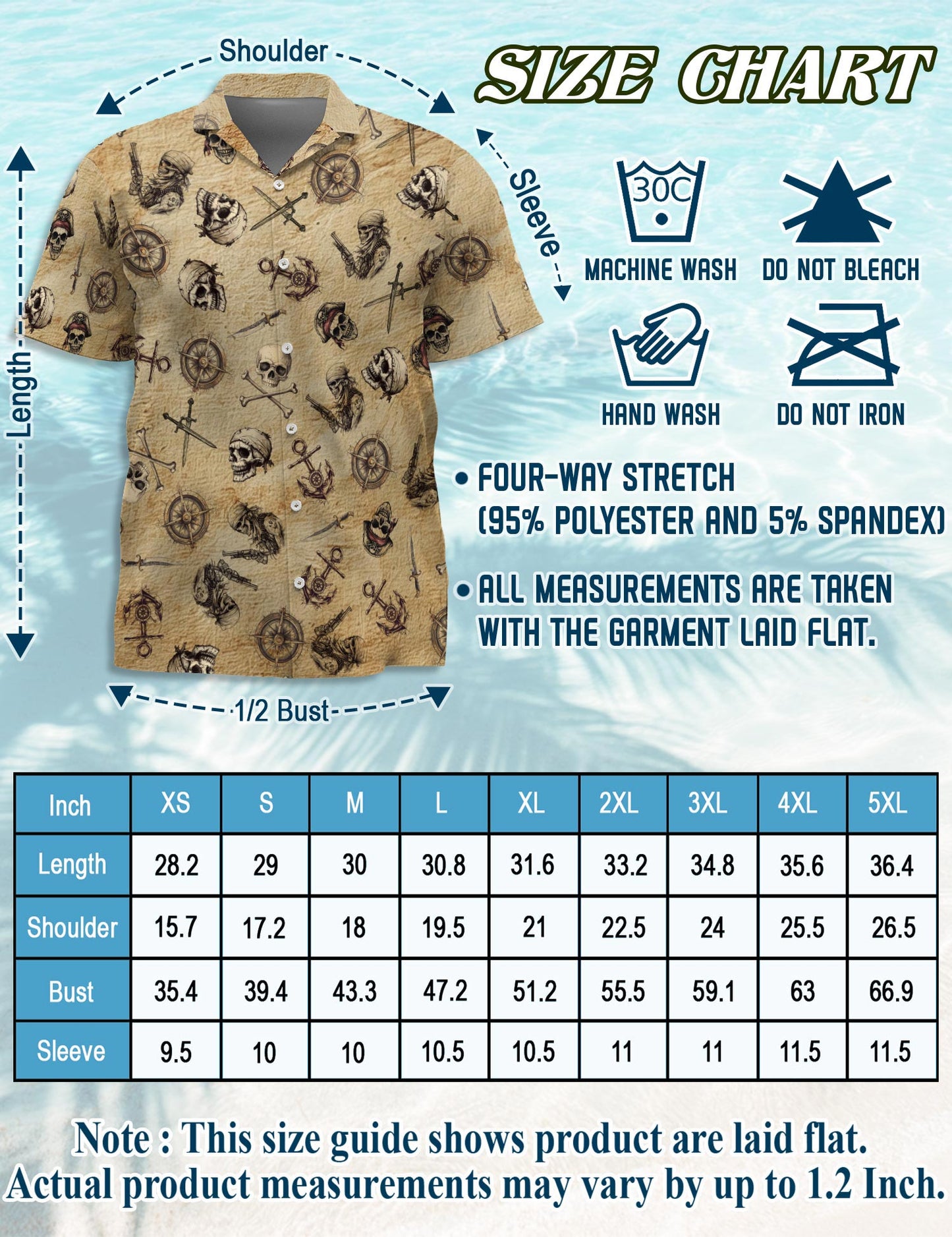Netecom Pirate Skull Hawaiian Shirt for Men, Retro Style, Button Down Summer Beach Short Sleeve, S-5XL