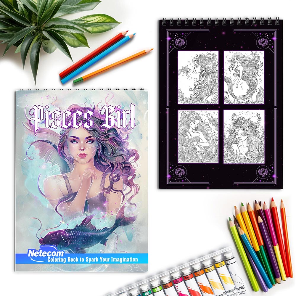 Netecom Pisces Girl Spiral Coloring Book for Adults