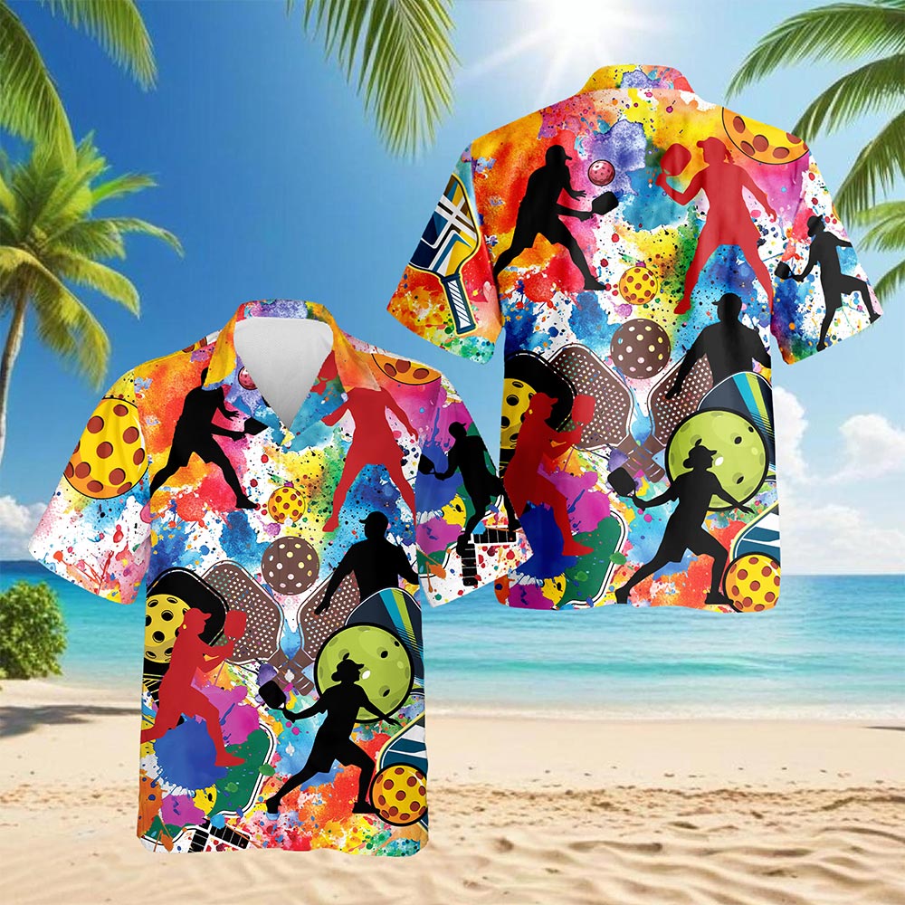 Netecom Playing Pickleball Hawaiian Shirt for Men, Pickleball Player, Sports Button Down Summer Beach Short Sleeve, S-5XL