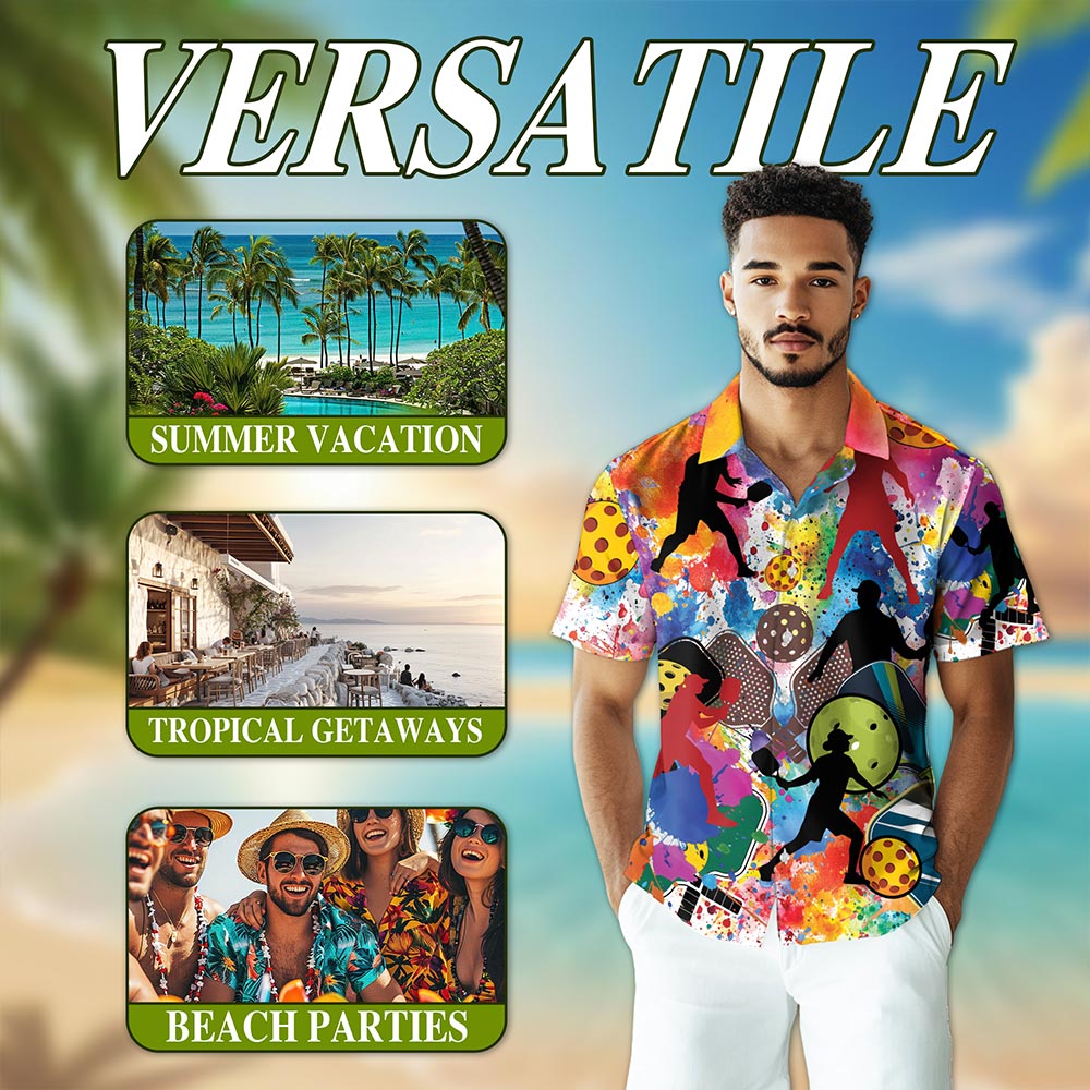 Netecom Playing Pickleball Hawaiian Shirt for Men, Pickleball Player, Sports Button Down Summer Beach Short Sleeve, S-5XL