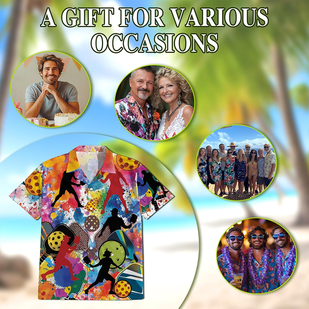 Netecom Playing Pickleball Hawaiian Shirt for Men, Pickleball Player, Sports Button Down Summer Beach Short Sleeve, S-5XL