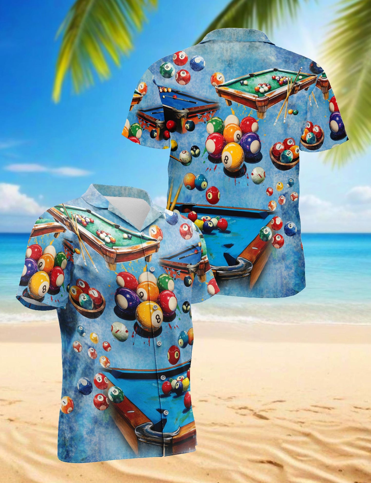 Netecom Playing Pool with Billiards Hawaiian Shirt for Men, Button Down Summer Beach Short Sleeve, Sizes S-5XL