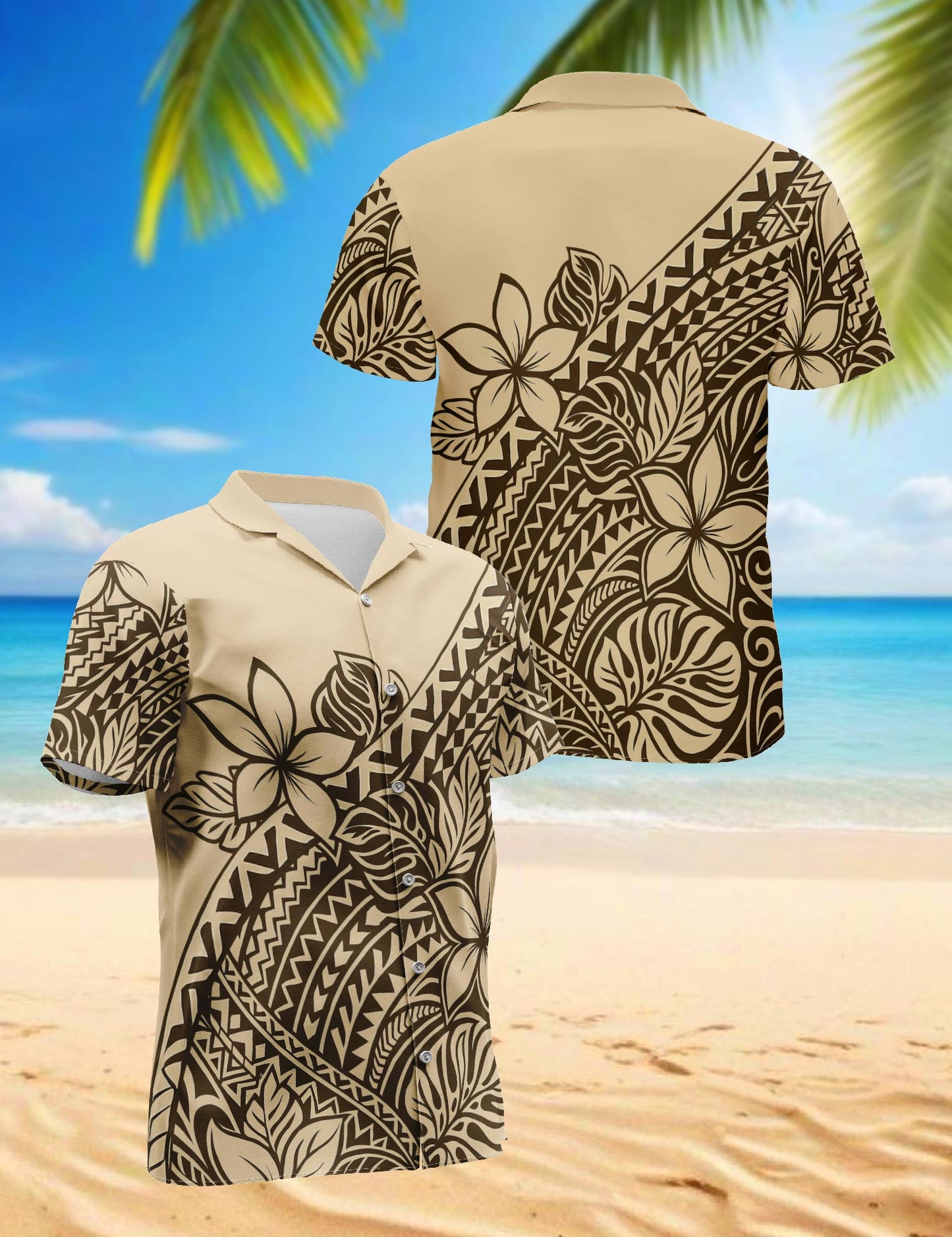 Netecom Plumeria Frangipani Hawaiian Shirt for Men, Vintage Style, Button Down Summer Beach Short Sleeve, S-5XL