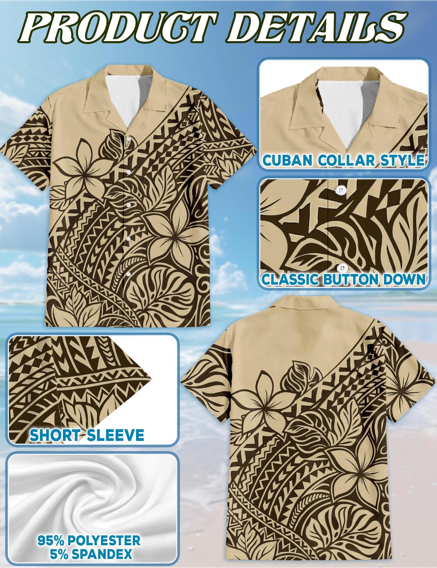 Netecom Plumeria Frangipani Hawaiian Shirt for Men, Vintage Style, Button Down Summer Beach Short Sleeve, S-5XL
