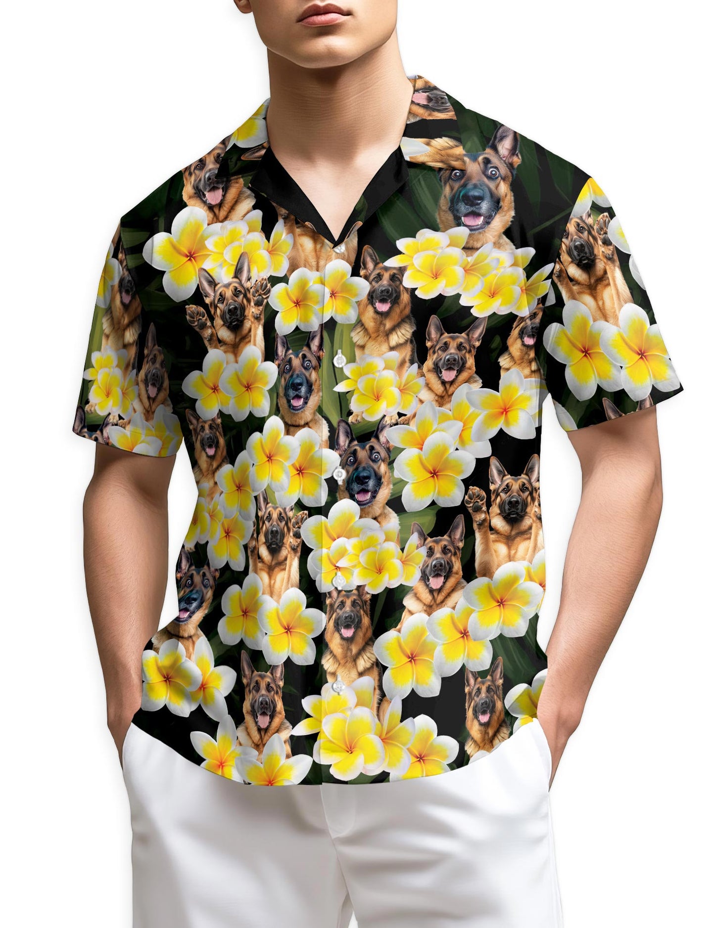 Netecom Plumeria German Shepherd Hawaiian Shirt for Men
